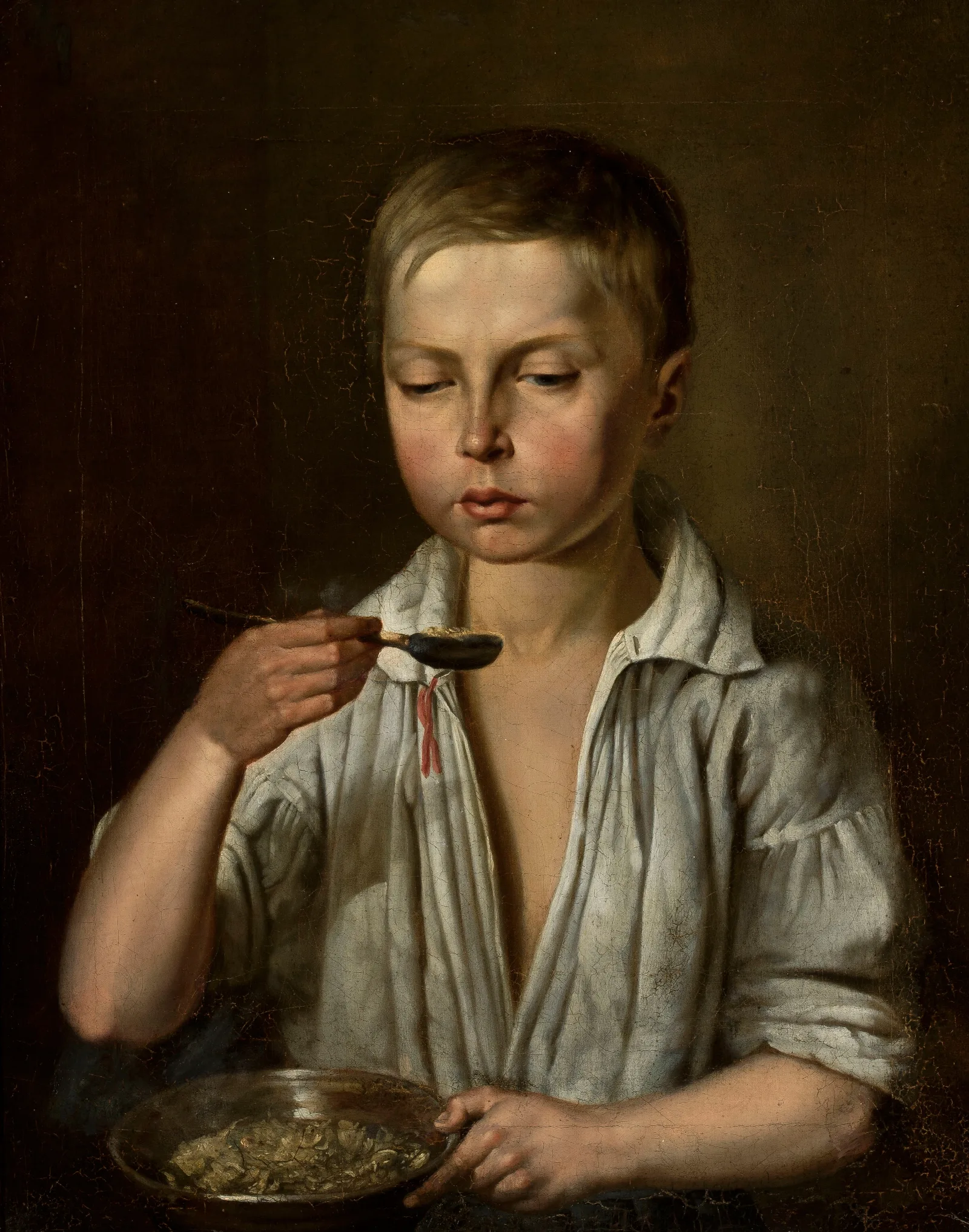 Boy At Breakfast Wall Art by Józef Simmler - Canvas Print
