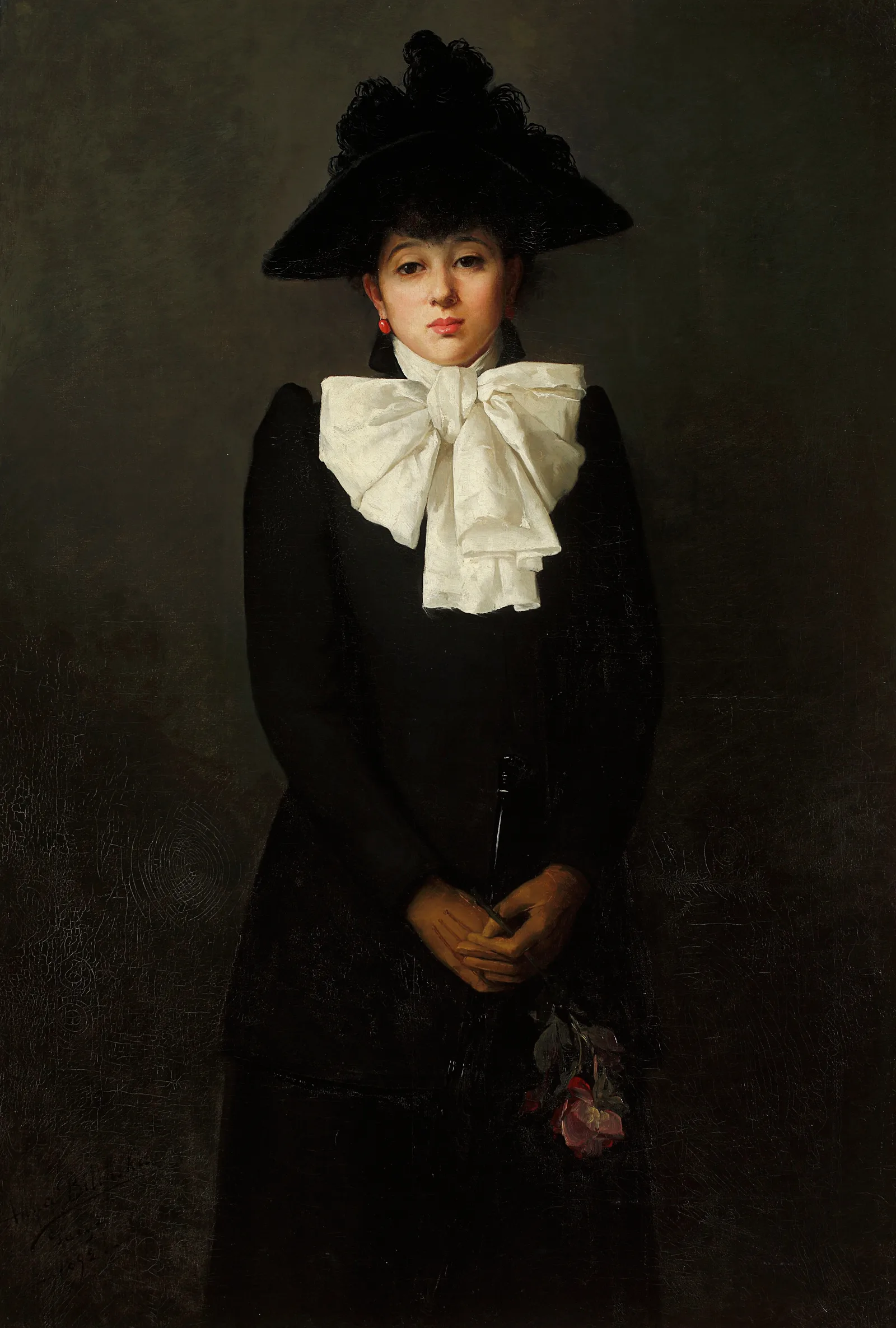 Portrait Of A Young Woman With A Rose In Her Hand Wall Art by Anna Bilińska-Bohdanowicz - Canvas Print