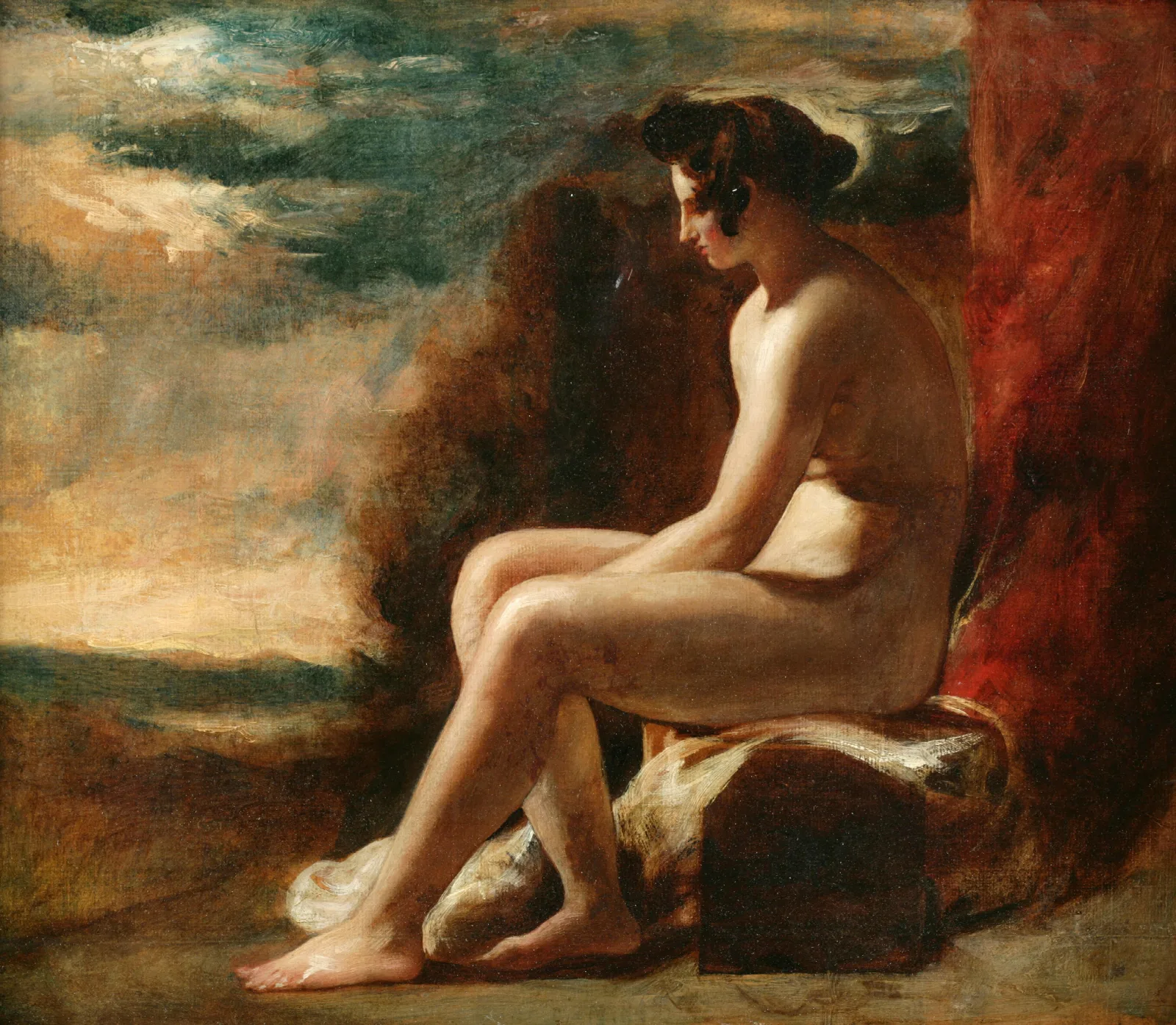 Seated Nude In A Landscape Wall Art by William Etty - Canvas Print