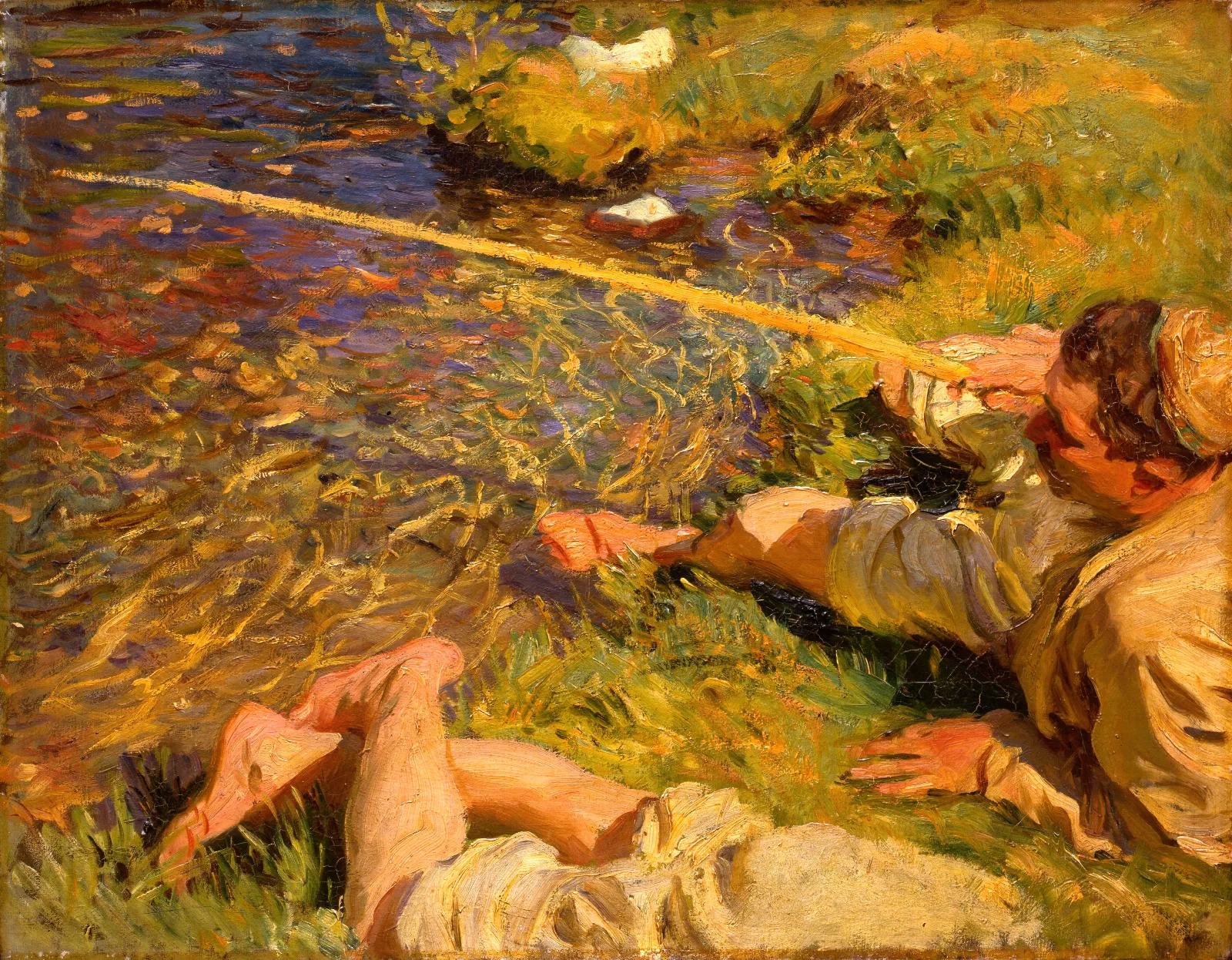 Val Daosta A Man Fishing Wall Art by John Singer Sargent - Canvas Print