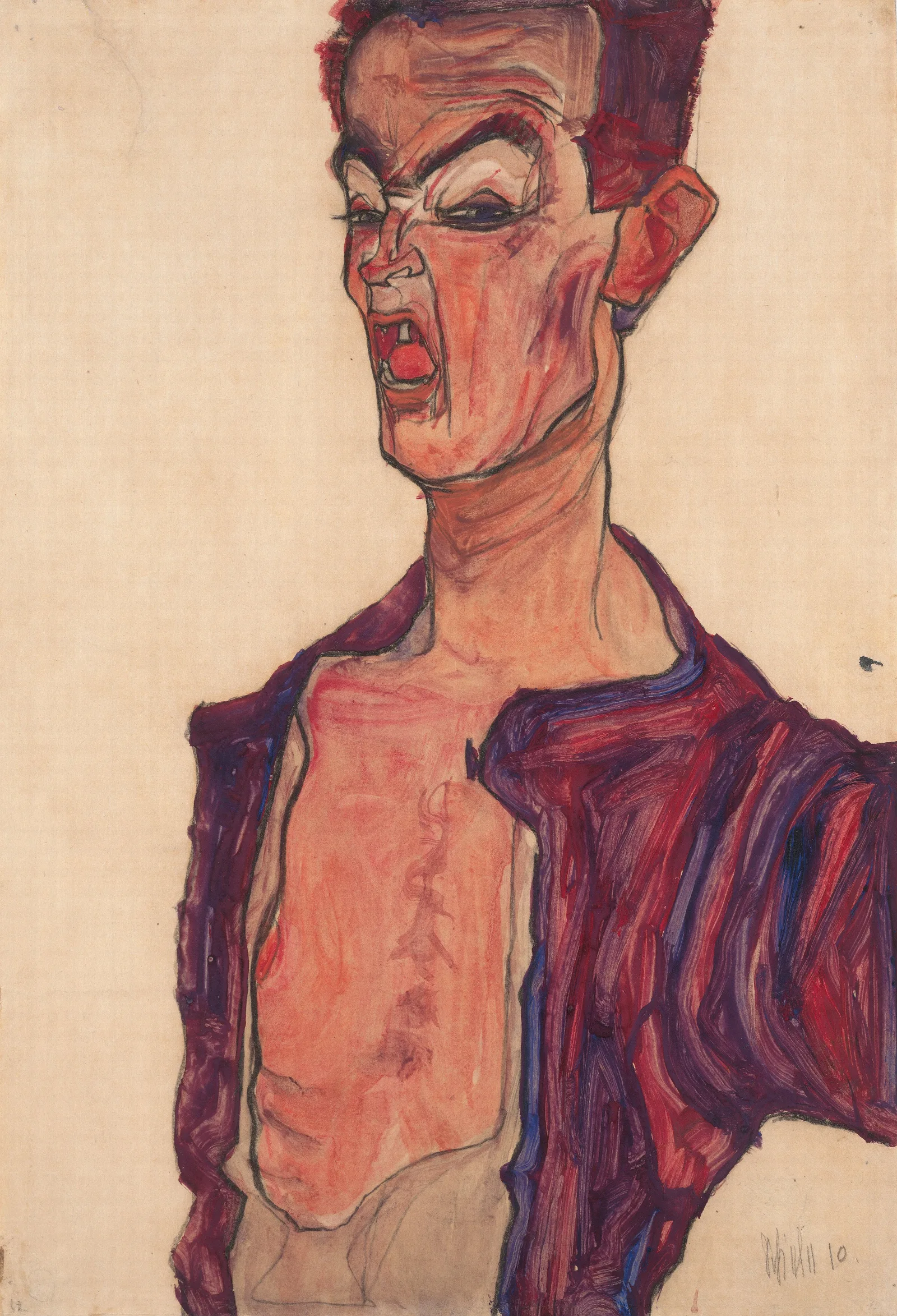 Self Portrait Grimacing Wall Art by Egon Schiele - Canvas Print