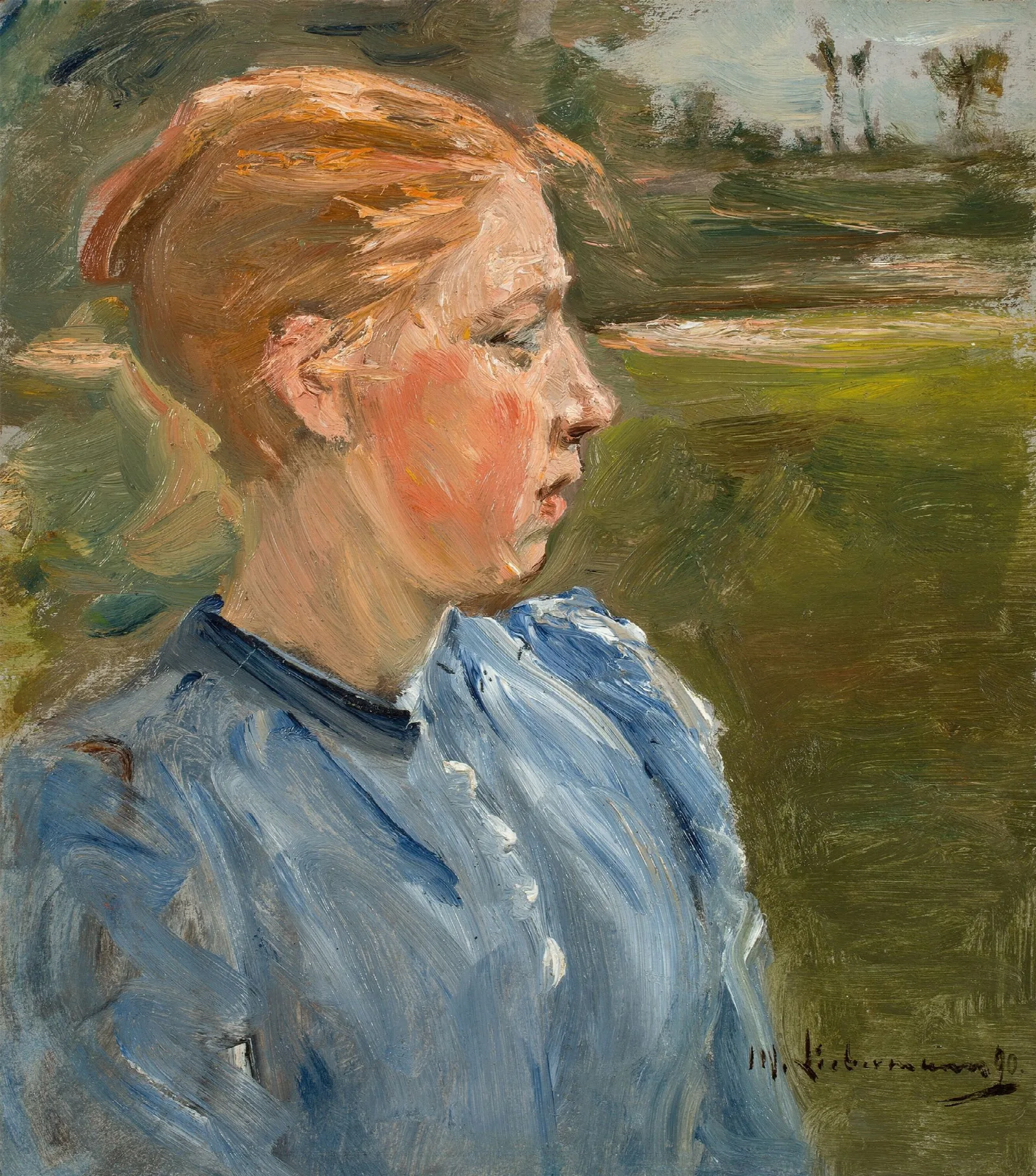 Blaues Madchen In Landschaft Bauernmadchen Wall Art by Max Liebermann - Canvas Print