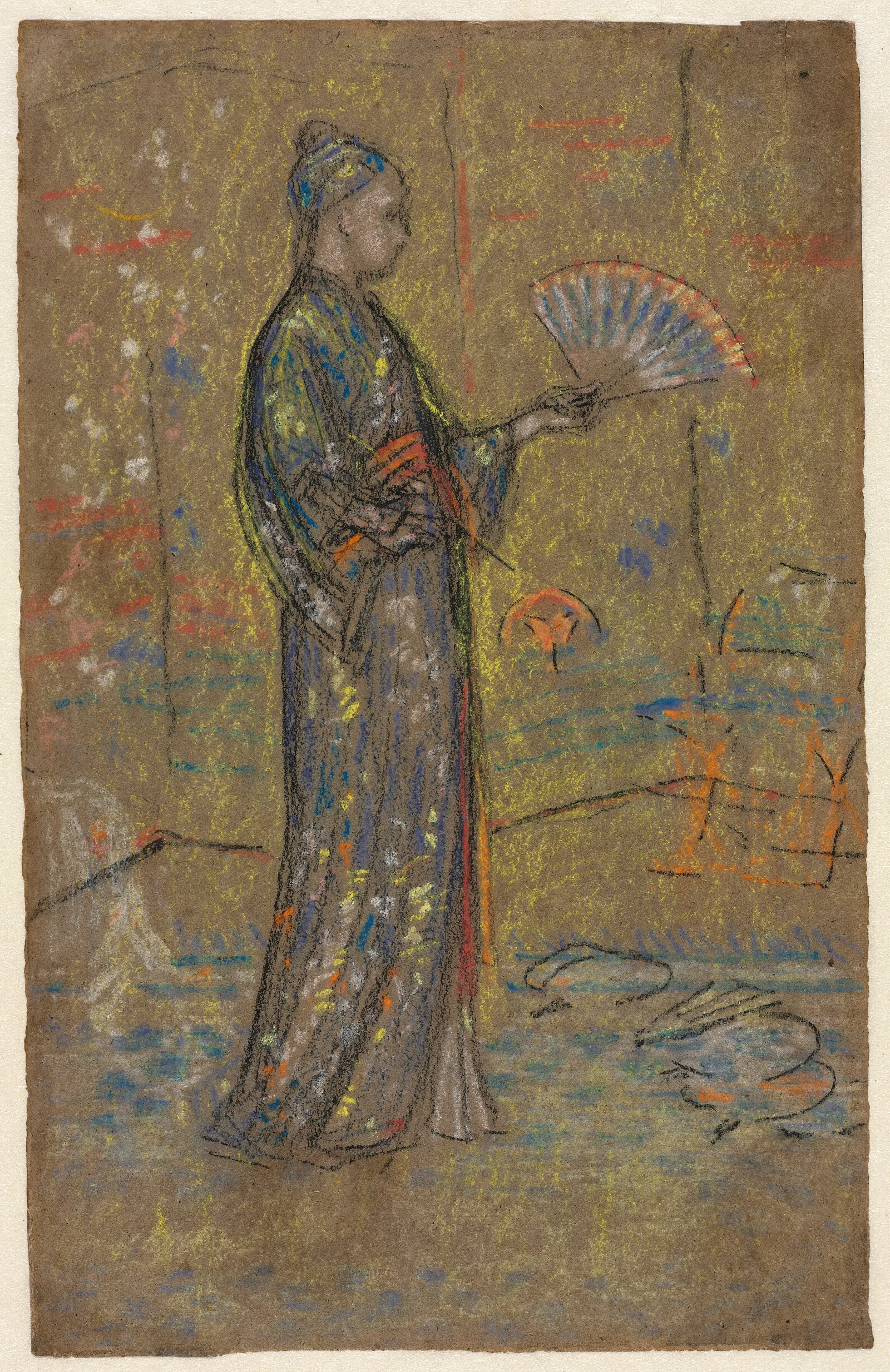 Japanese Woman Painting A Fan Wall Art by James Abbott McNeill Whistler - Canvas Print