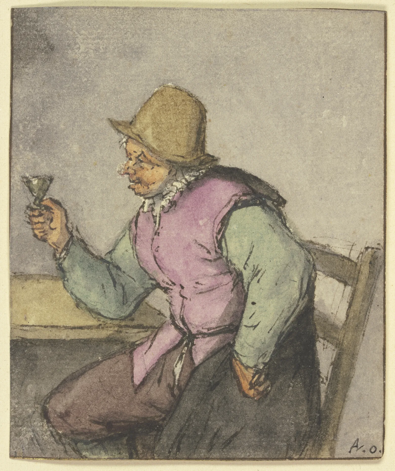 An Einem Tisch Sitzender Bauer Mit Glas Nach Links Wall Art by Adriaen van Ostade - Canvas Print