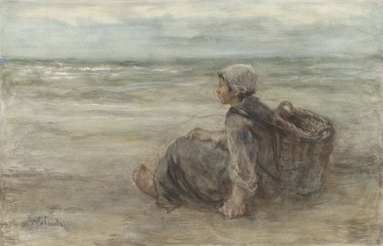 Vissersmeisje Op Het Strand Wall Art by Jozef Israëls - Canvas Print