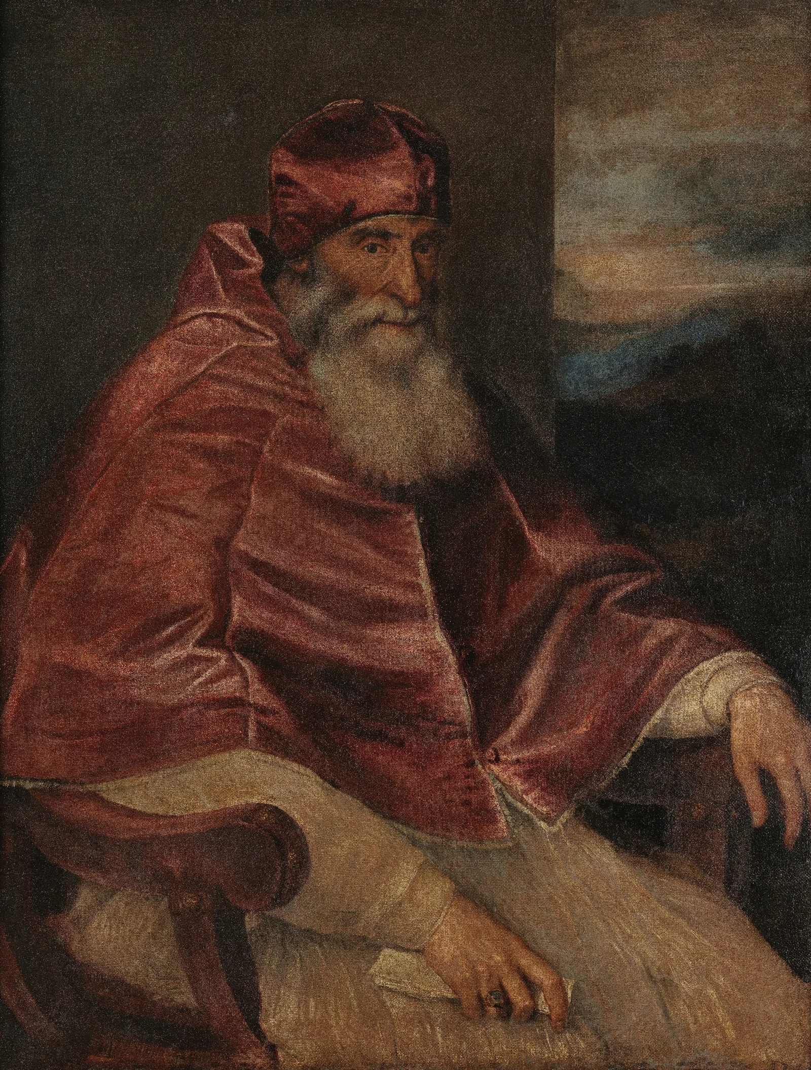 Portrait Of Pope Paul Iii With Camauro Wall Art by Titian - Canvas Print