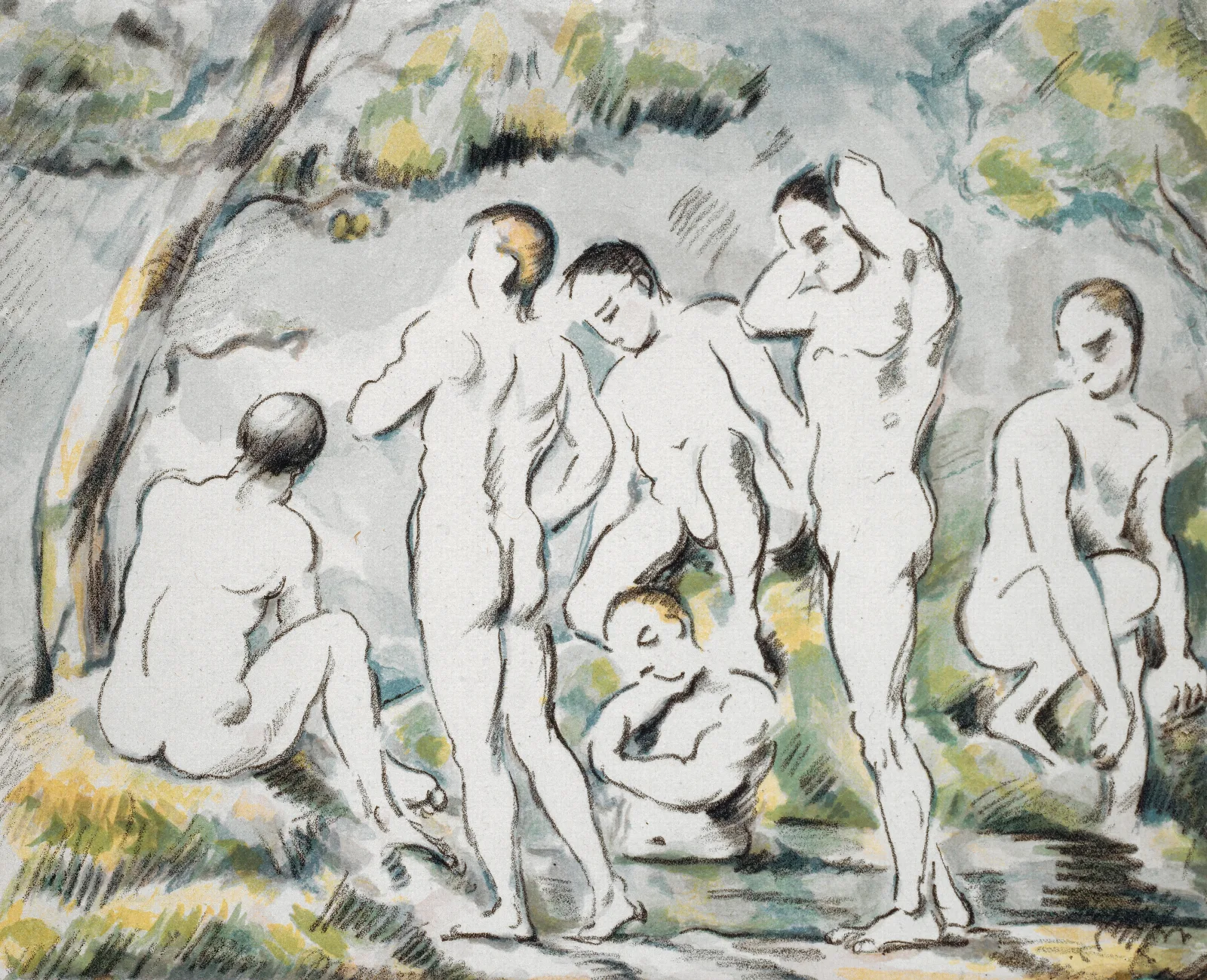 Les Baigneurs Petite Planche Wall Art by Paul Cézanne - Canvas Print