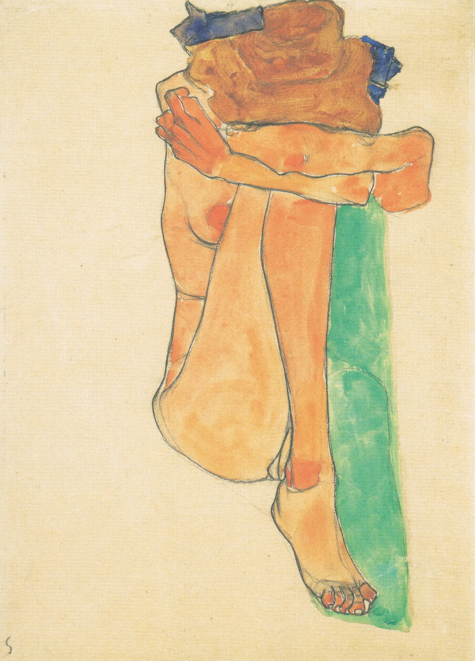 Weiblicher Akt Mit Grunem Polster Wall Art by Egon Schiele - Canvas Print