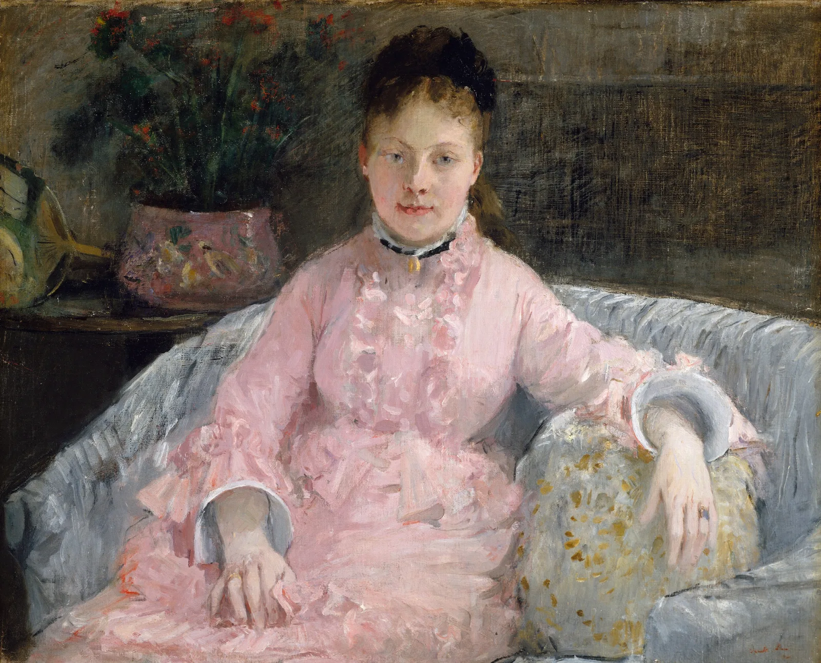 The Pink Dress Albertie Marguerite Carre Later Madame Ferdinand Henri Himmes 1854 1935 Wall Art by Berthe Morisot - Canvas Print