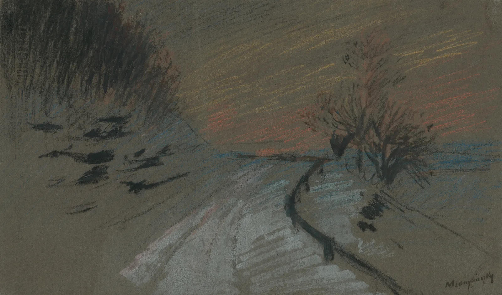 Road In Winter Wall Art by Ladislav Mednyánszky - Canvas Print