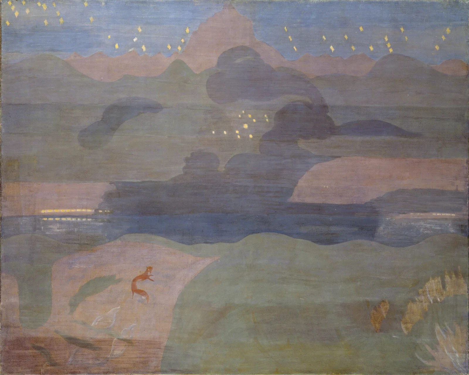 Starry Night Above Lake Walen Wall Art by Otto Meyer-Amden - Canvas Print