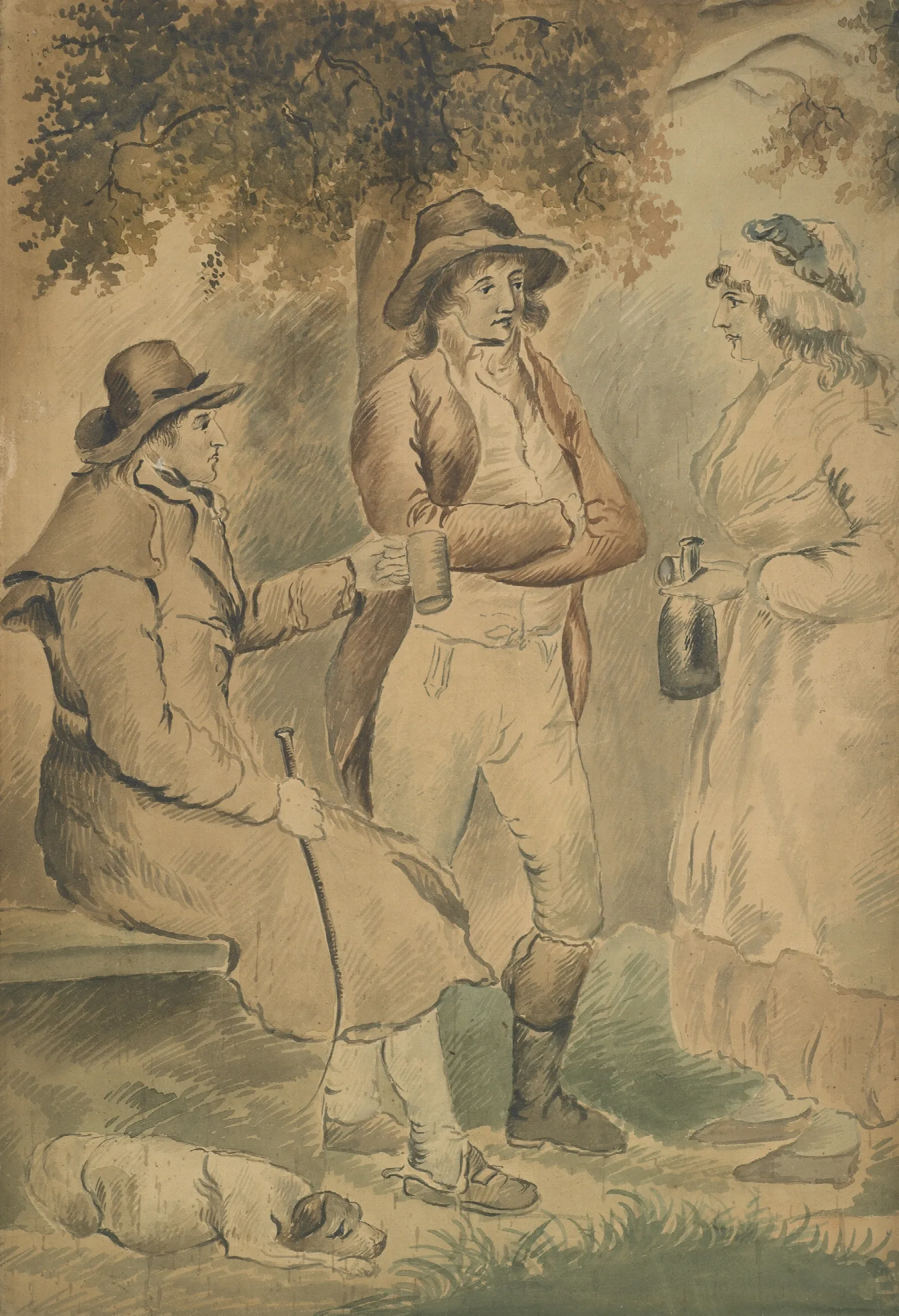 Three Figures And A Dog Wall Art by George Morland - Canvas Print