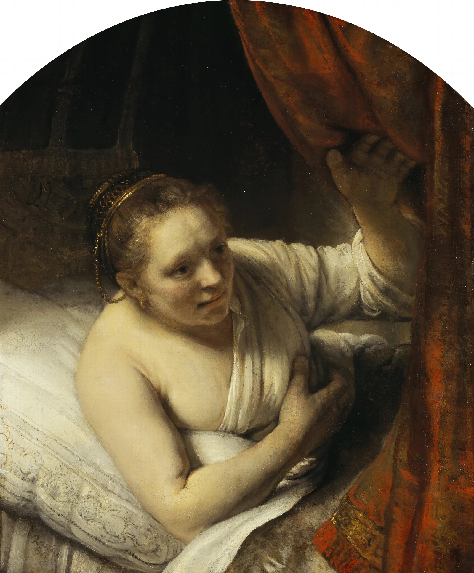 A Woman In Bed Wall Art by Rembrandt van Rijn - Canvas Print