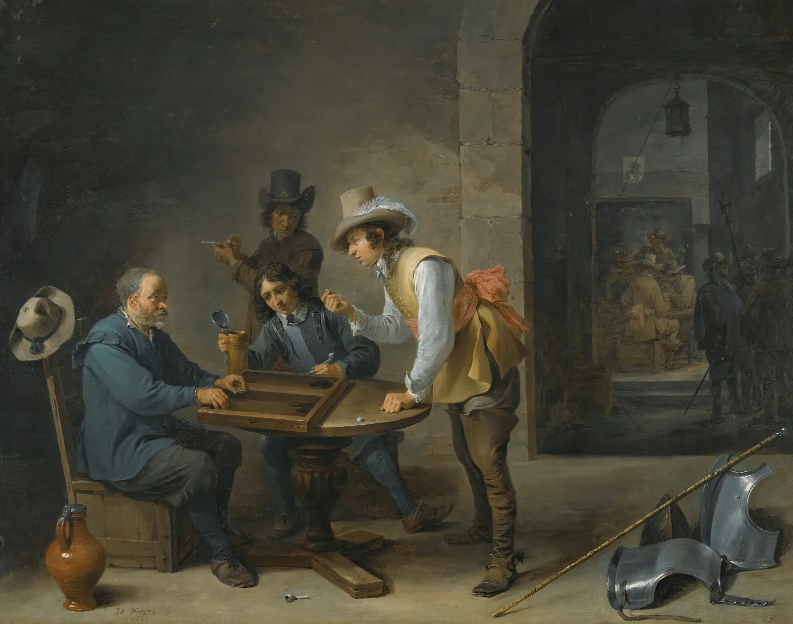 A Guardroom Scene With Tric Trac Players In The Foreground Wall Art by David Teniers The Younger - Canvas Print