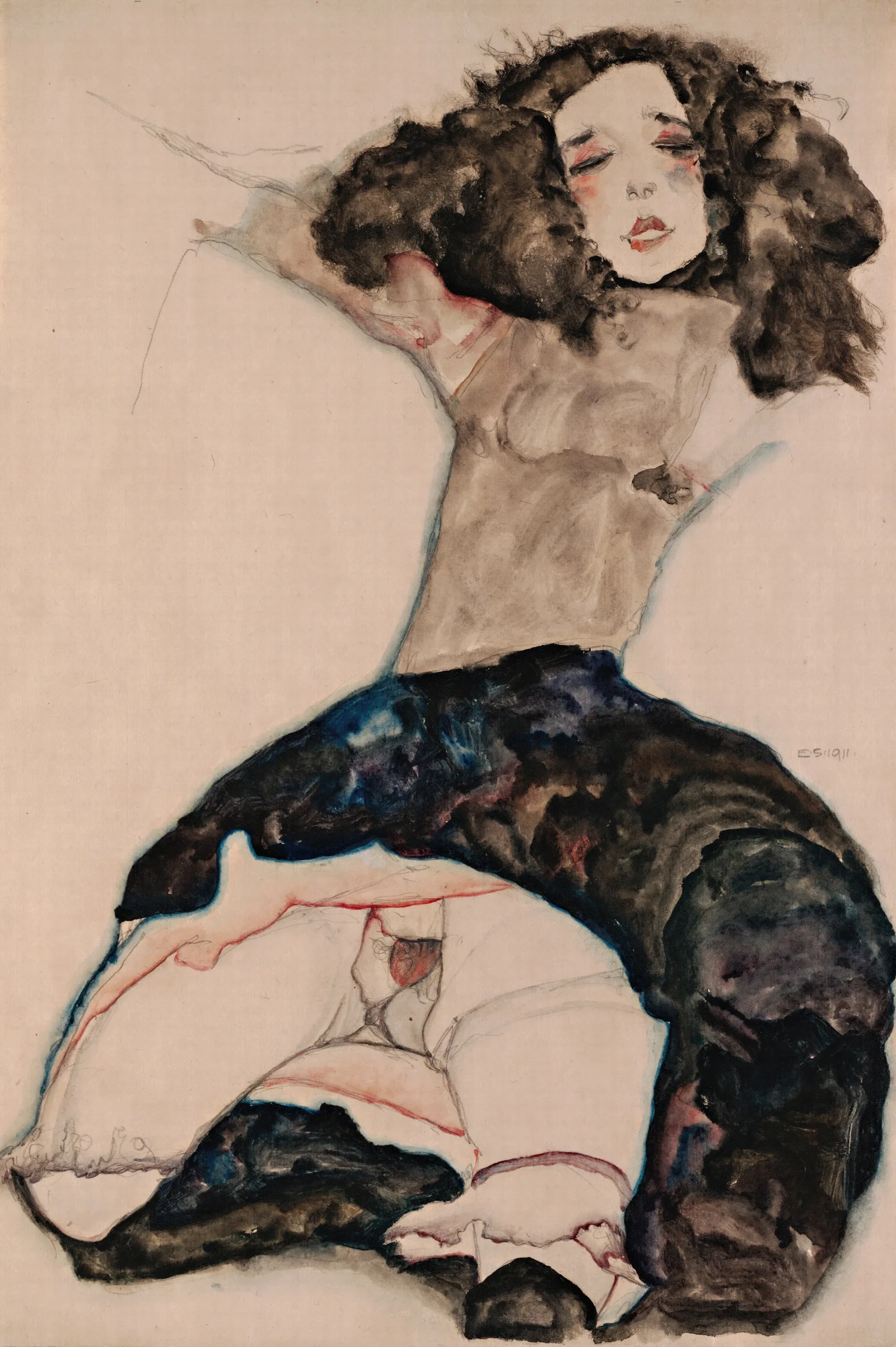 Black Haired Girl With Lifted Skirt Wall Art by Egon Schiele - Canvas Print