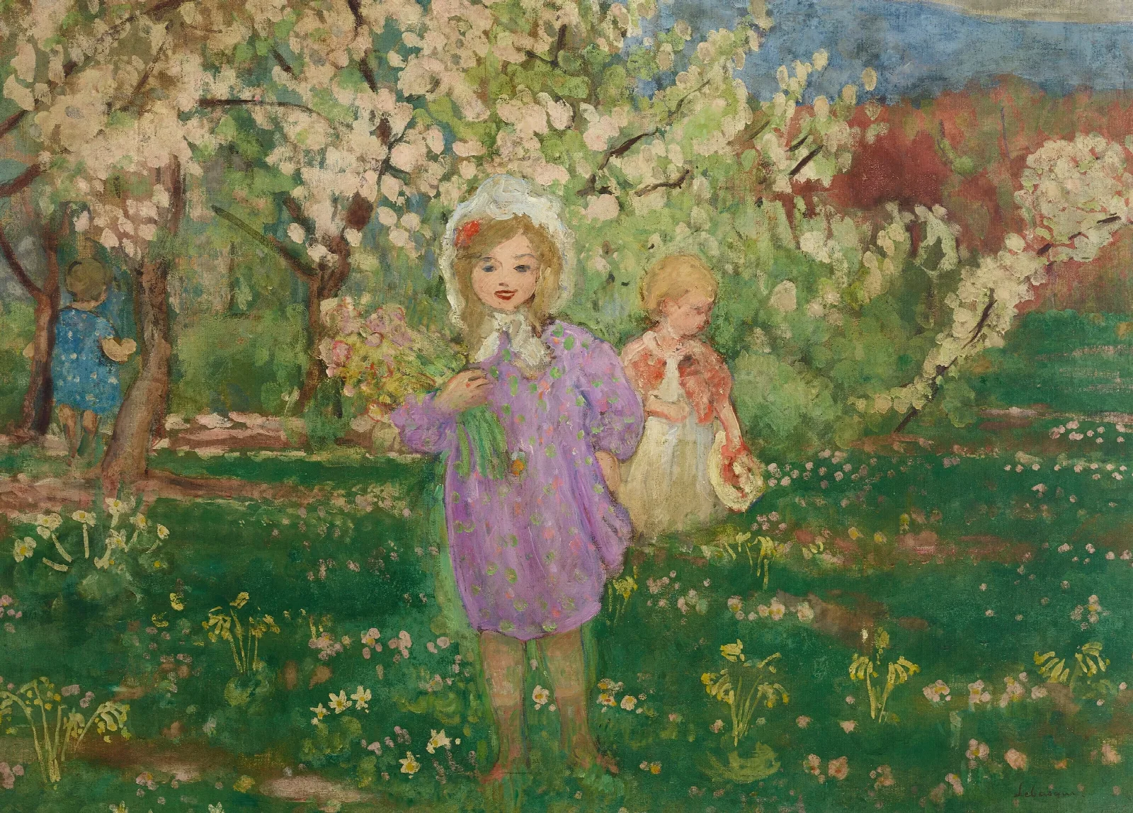 Enfants Dans Un Verger Fleuri Wall Art by Henri Lebasque - Canvas Print