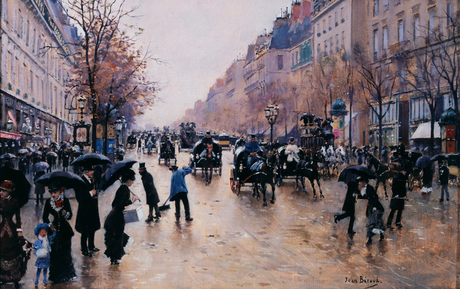 Le Boulevard Poissoniere Sous La Pluie Wall Art by Jean Béraud - Canvas Print