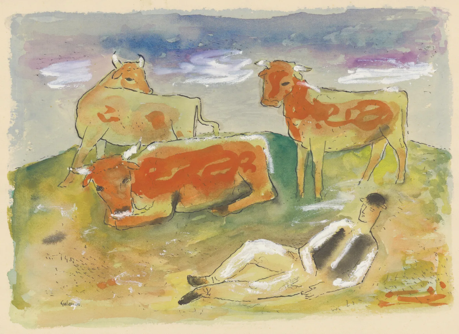 Herder With Cows Wall Art by Mikuláš Galanda - Canvas Print