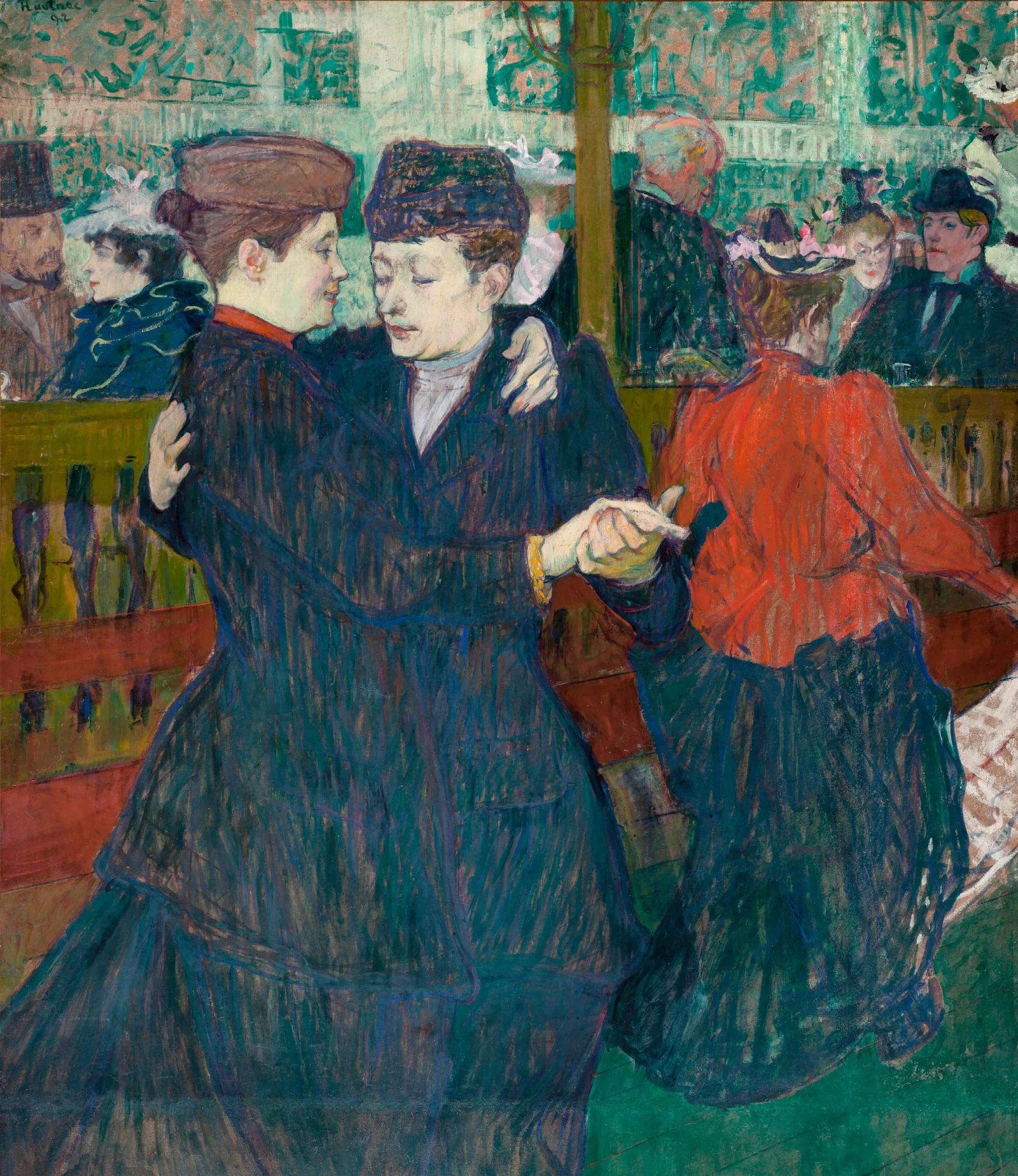At The Moulin Rouges Two Women Walzing Wall Art by Henri de Toulouse-Lautrec - Canvas Print