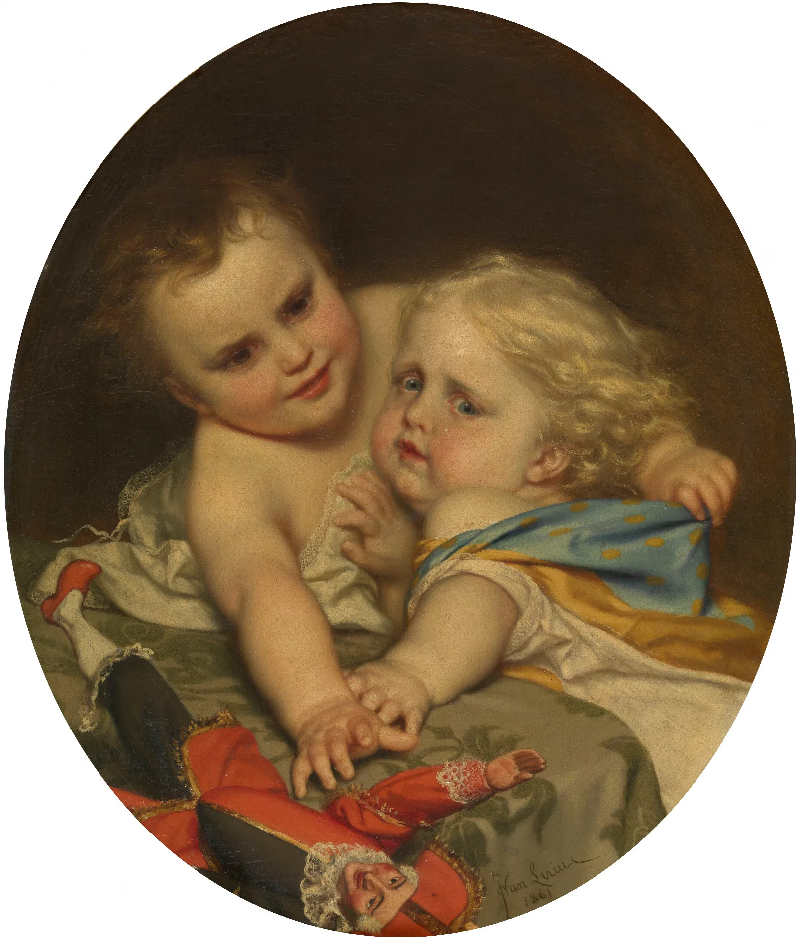 Two Children Playing Around Wall Art by Jozef Van Lerius - Canvas Print