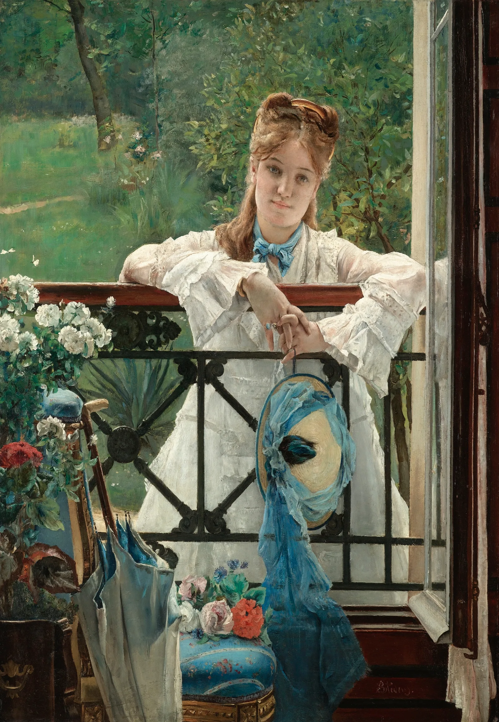 Un Bleuet The Blue Ribbon Wall Art by Alfred Stevens - Canvas Print
