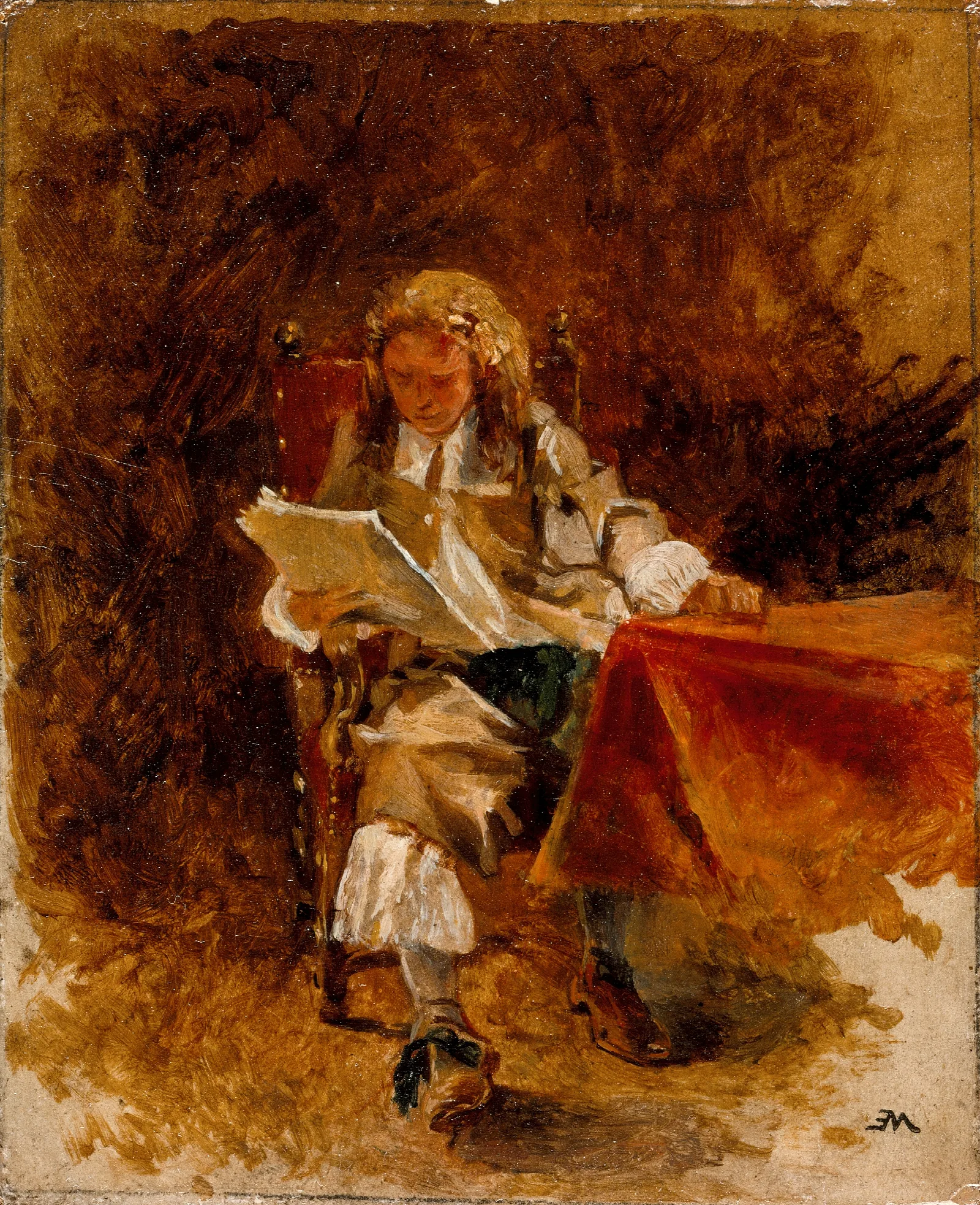 Study Of A Seated Cavalier Reading Wall Art by Ernest Meissonier - Canvas Print