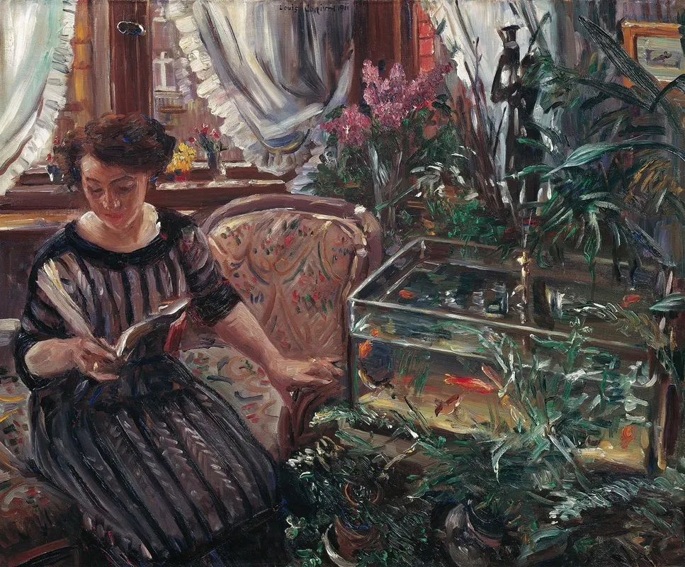Lady At The Goldfish Basin Wall Art by Lovis Corinth - Canvas Print