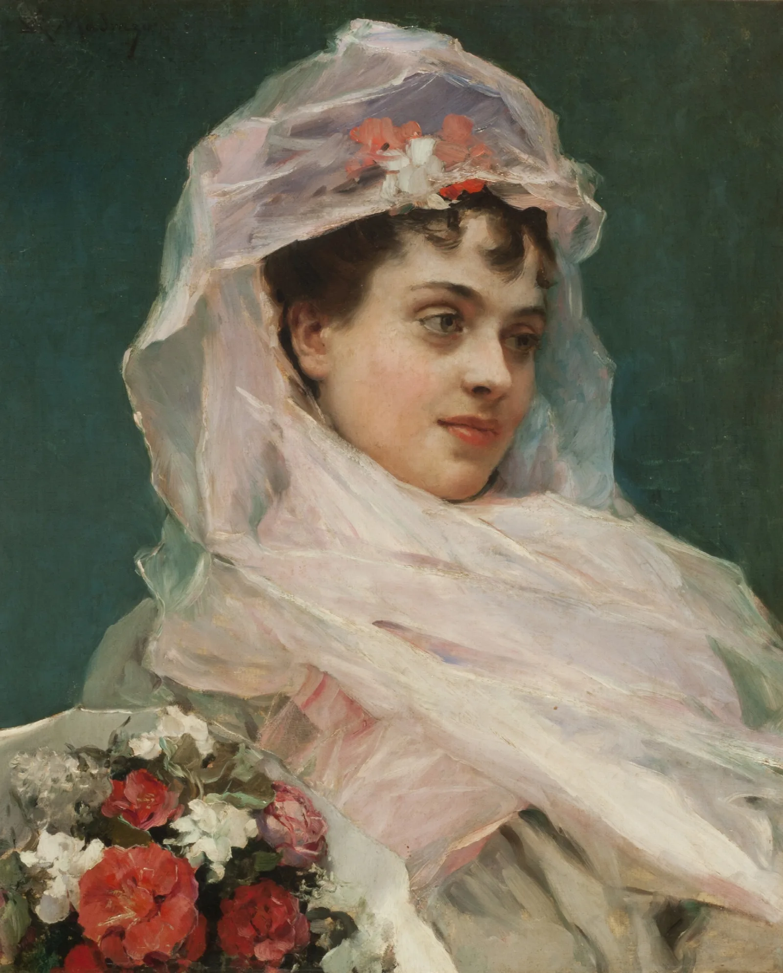 Aline Masson Con Tocado De Gasa Wall Art by Raimundo de Madrazo y Garreta - Canvas Print