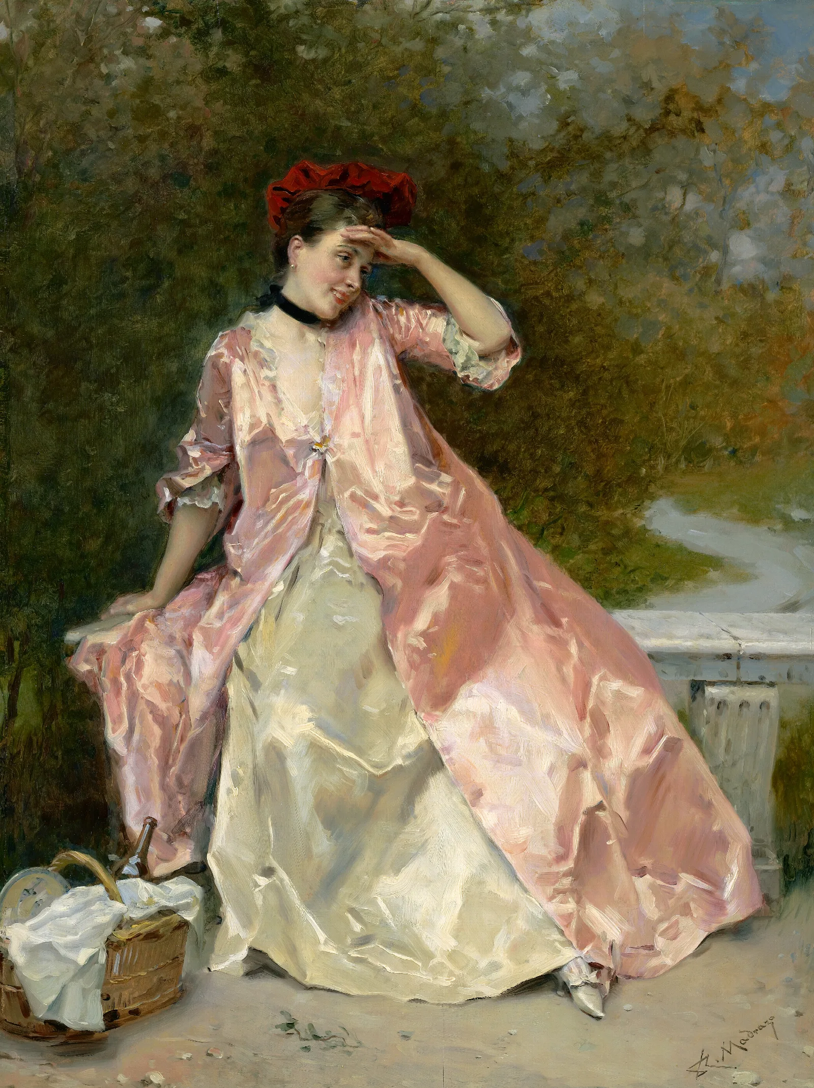 Woman With A Picnic Basket Wall Art by Raimundo de Madrazo y Garreta - Canvas Print
