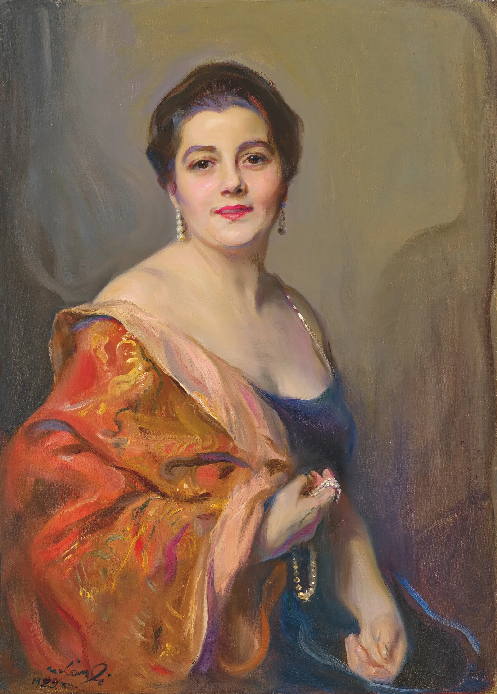 Portrait Of Mrs Robert Celestin Guinness Dickie Wall Art by Philip Alexius de László - Canvas Print