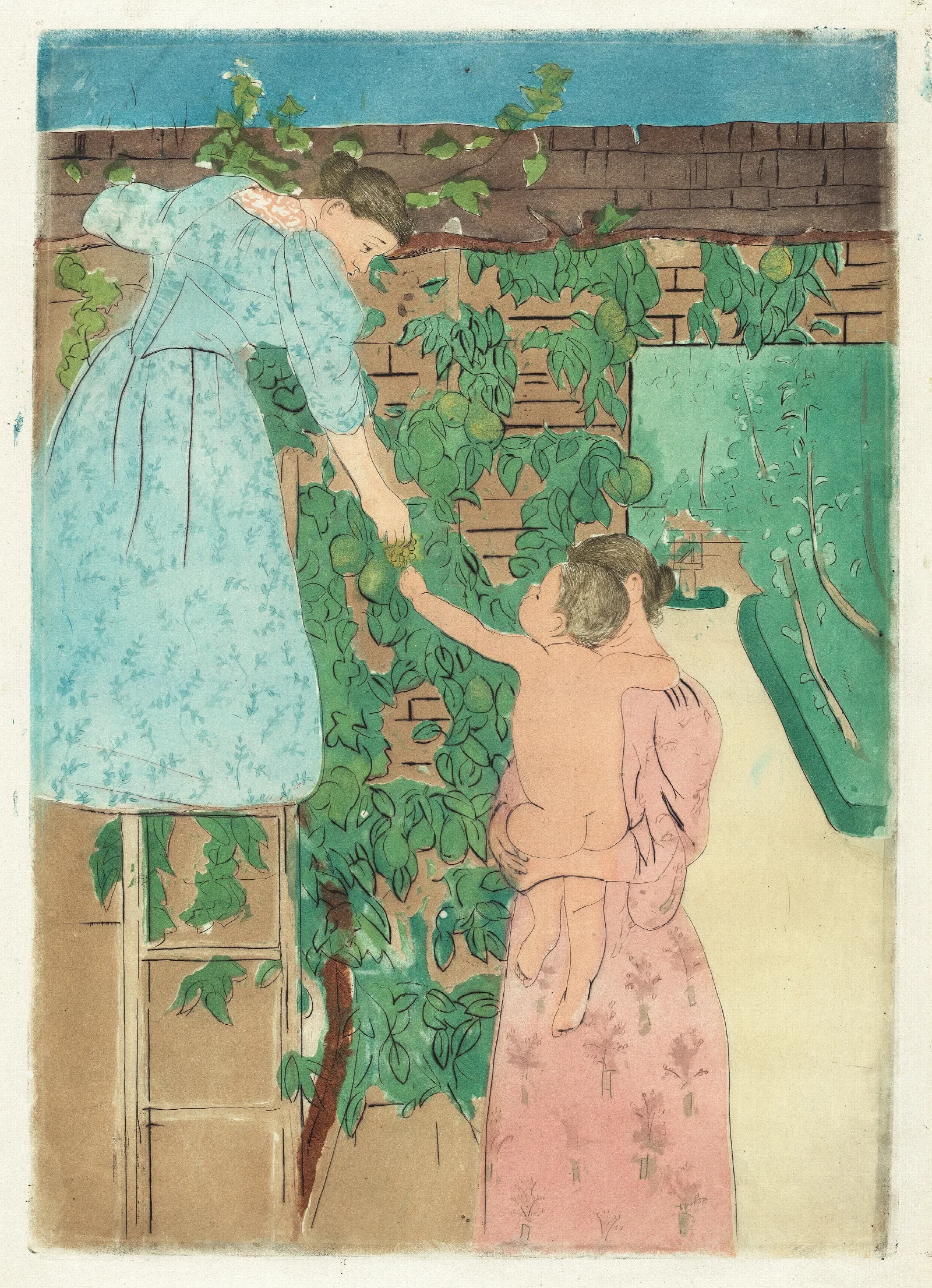 Gathering Fruit Wall Art by Mary Cassatt - Canvas Print