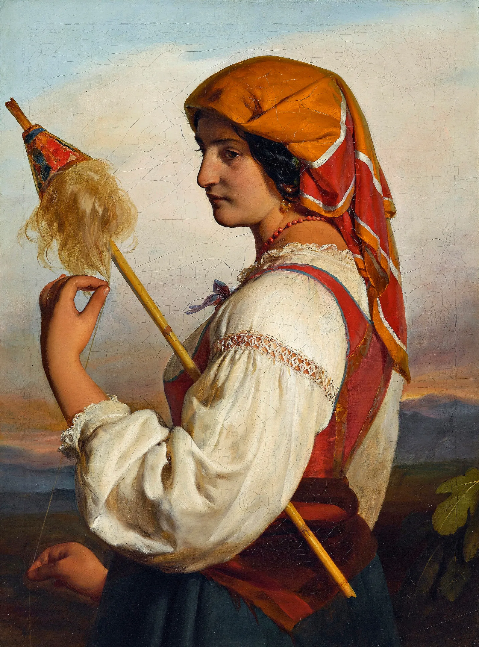 Italienerin Chiaruccia Mit Spinnrocken Wall Art by Friedrich von Amerling - Canvas Print