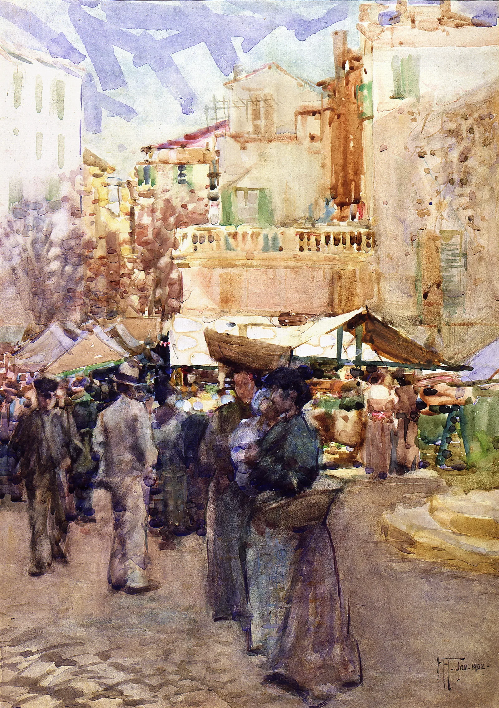 The Market Place San Remo Italy Wall Art by Frances Hodgkins - Canvas Print