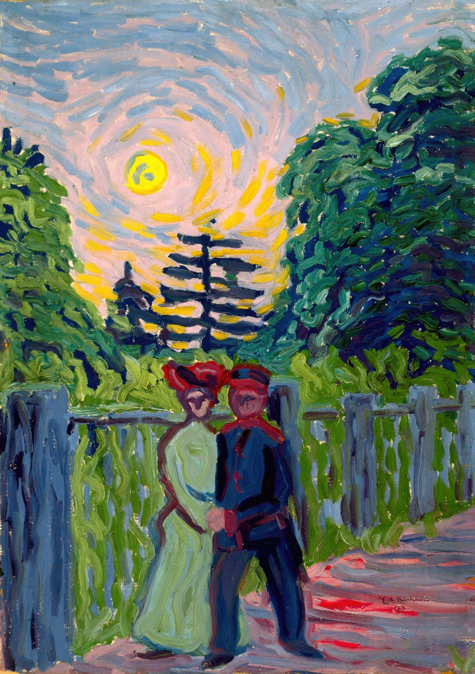 Moonrise Soldier And Maiden Wall Art by Ernst Ludwig Kirchner - Canvas Print