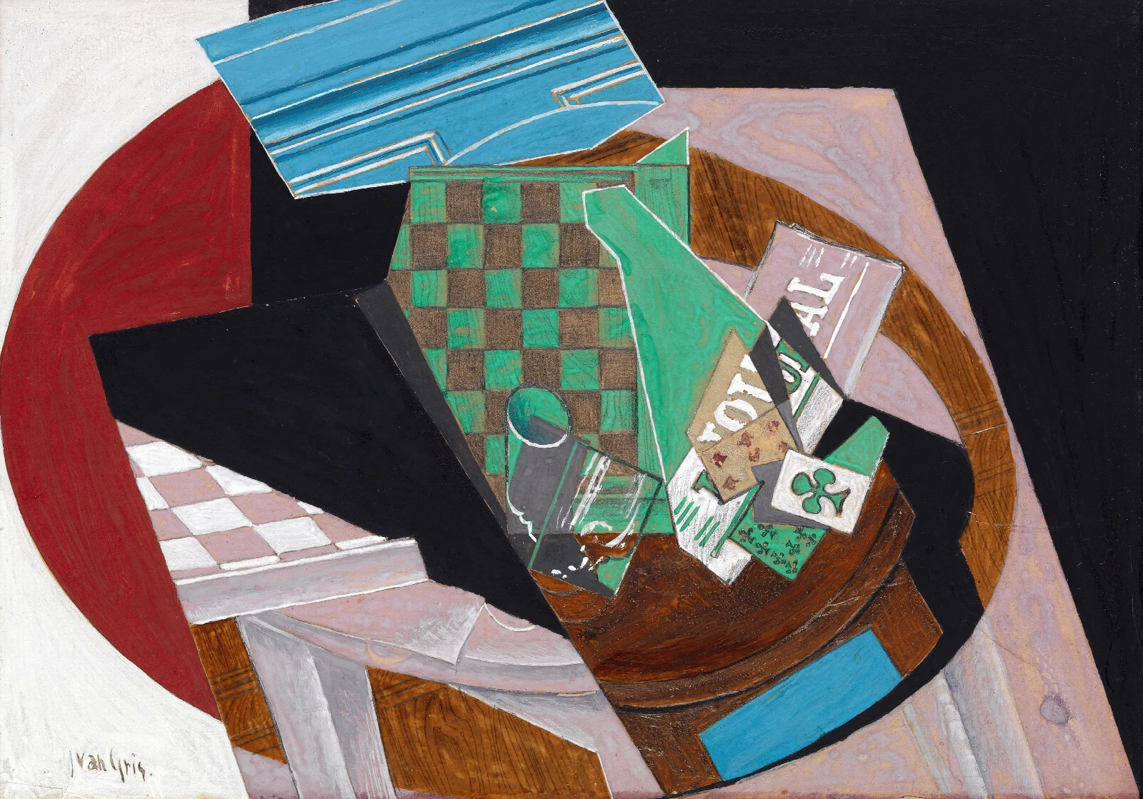 Checkerboard And Playing Cards Wall Art by Juan Gris - Canvas Print
