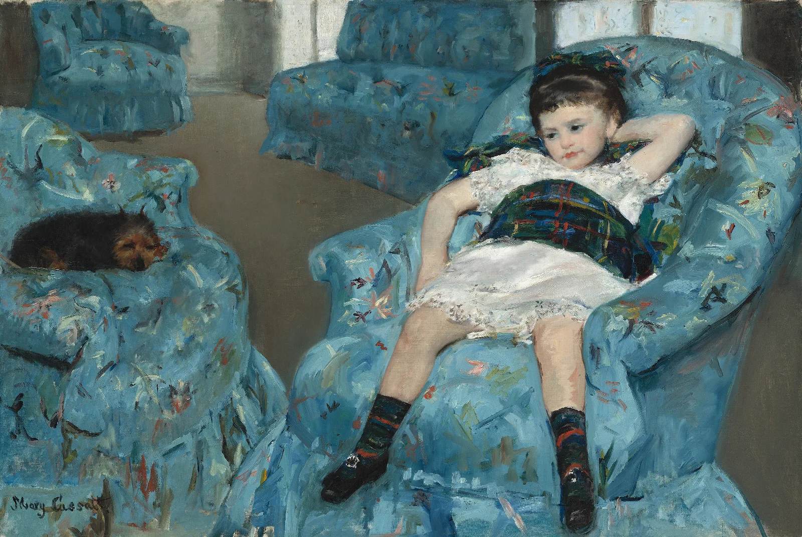 Little Girl In A Blue Armchair Wall Art by Mary Cassatt - Canvas Print