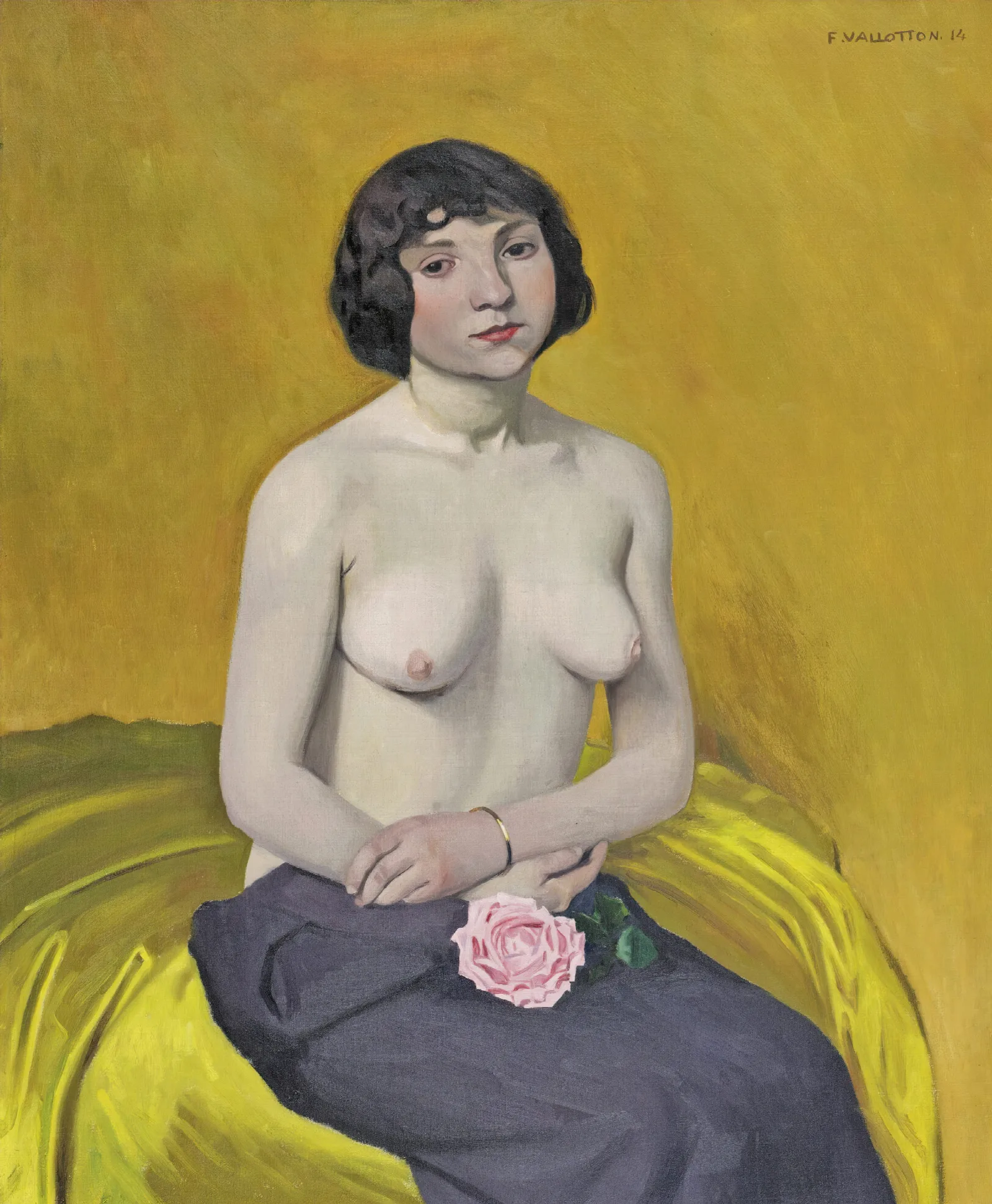 Woman With Rose Wall Art by Félix Vallotton - Canvas Print