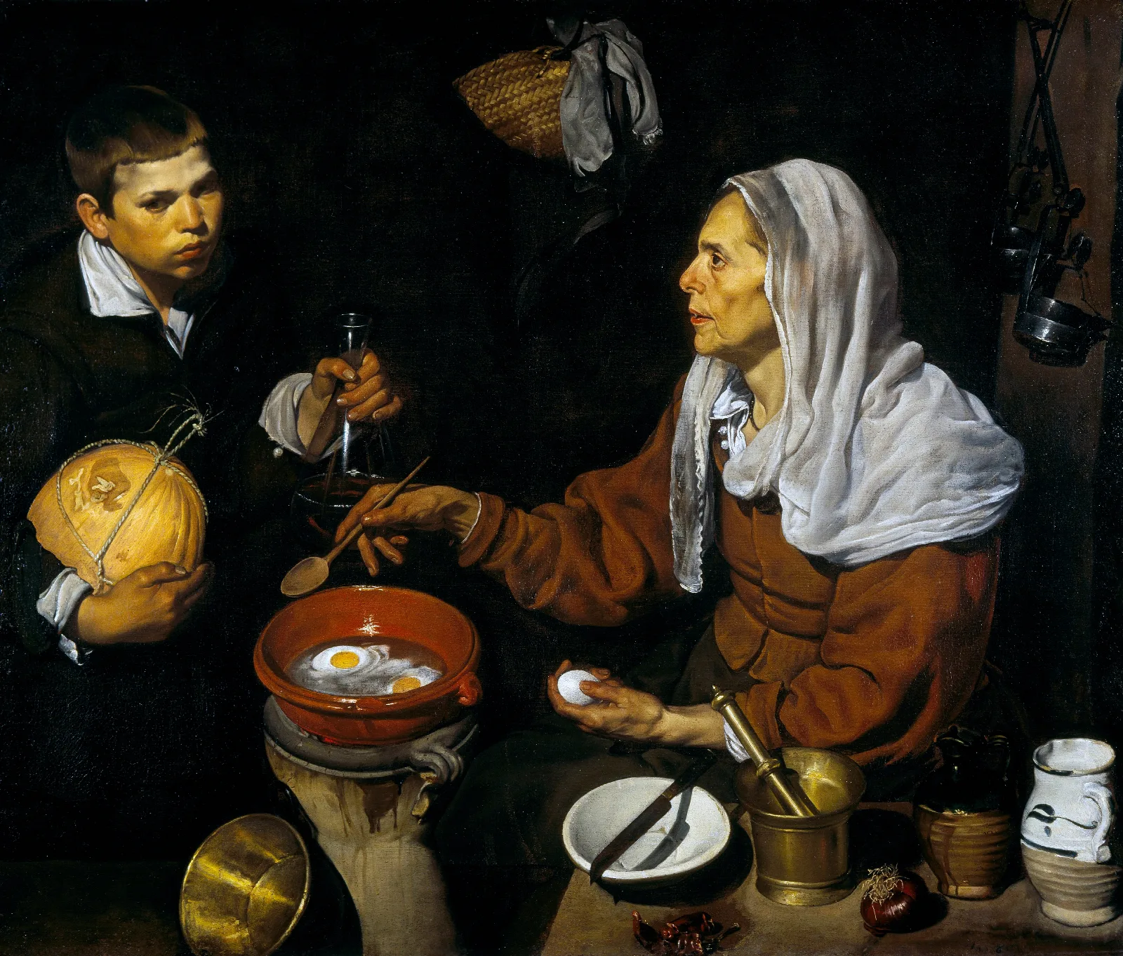 An Old Woman Cooking Eggs Wall Art by Diego Velázquez - Canvas Print