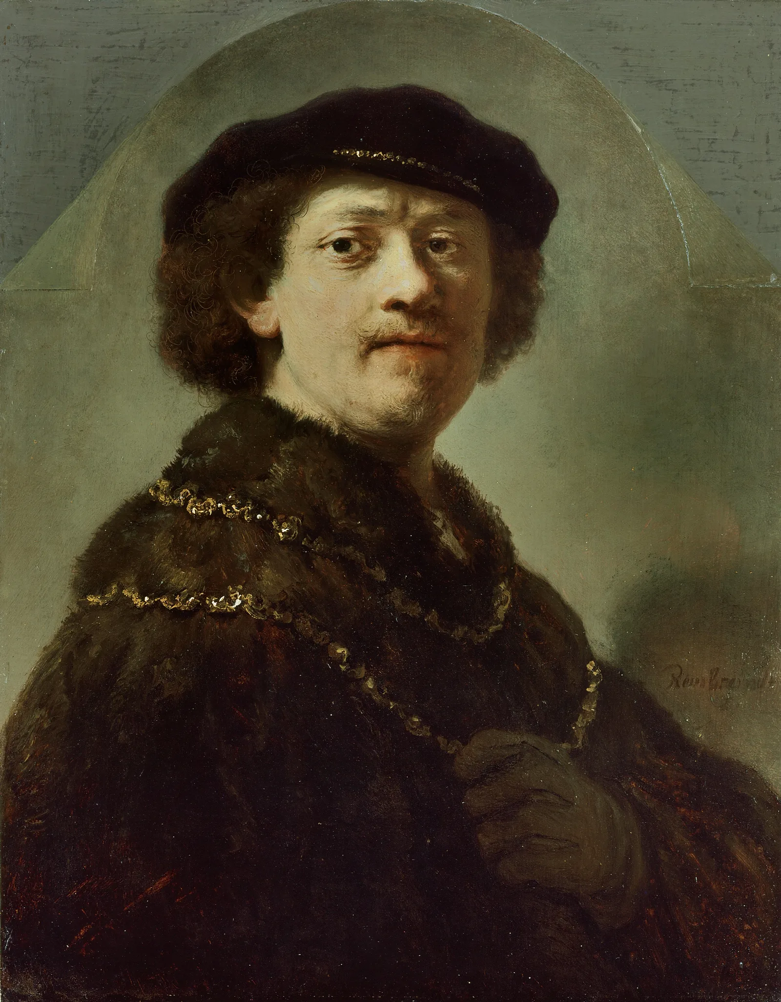 Self Portrait In A Black Cap Wall Art by Rembrandt van Rijn - Canvas Print