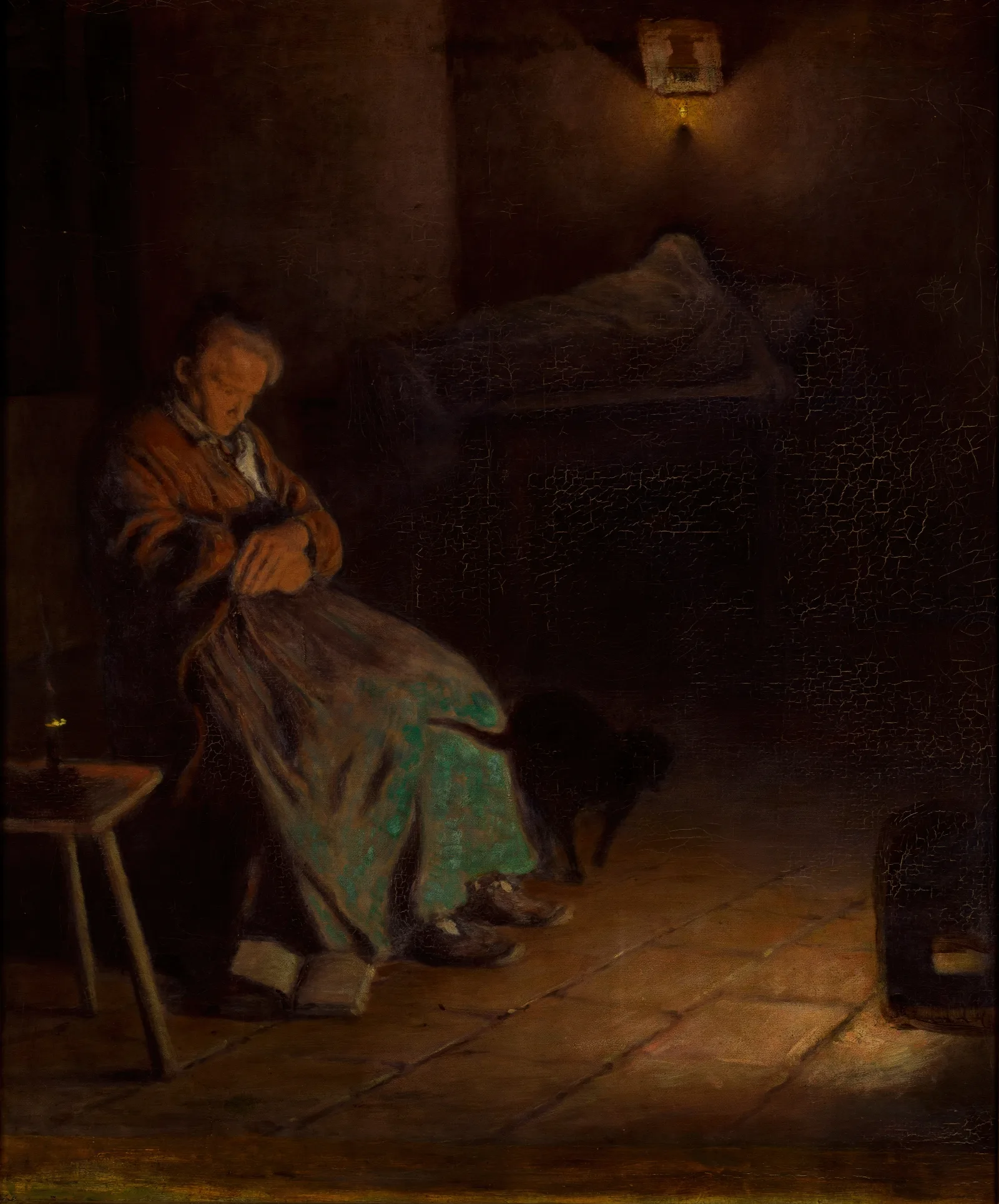 Old Woman Watching Over A Dead Body Ii Wall Art by Aleksander Gierymski - Canvas Print