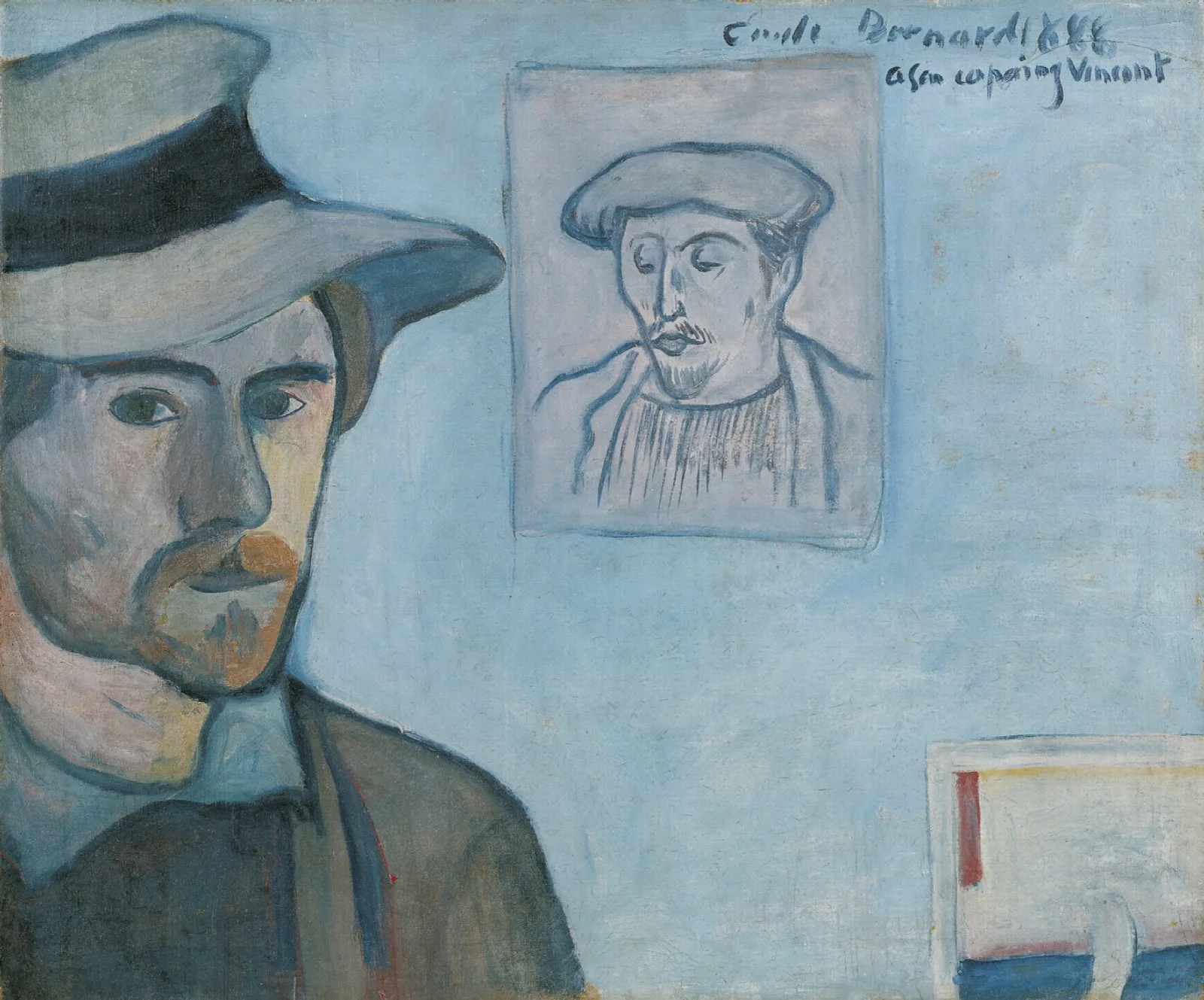 Self Portrait With Portrait Of Gauguin Wall Art by Emile Bernard - Canvas Print