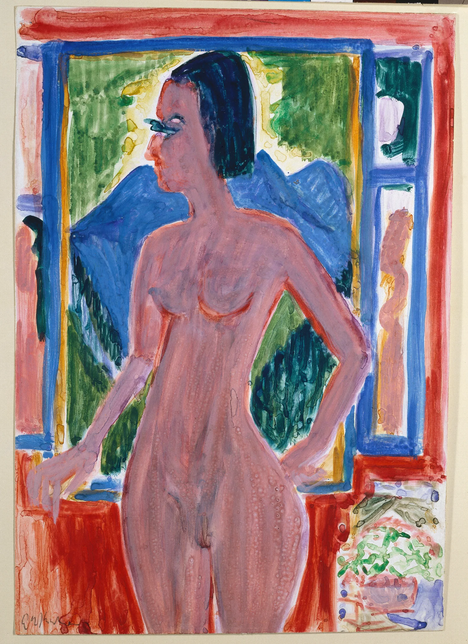 Naked Woman At The Window Wall Art by Ernst Ludwig Kirchner - Canvas Print
