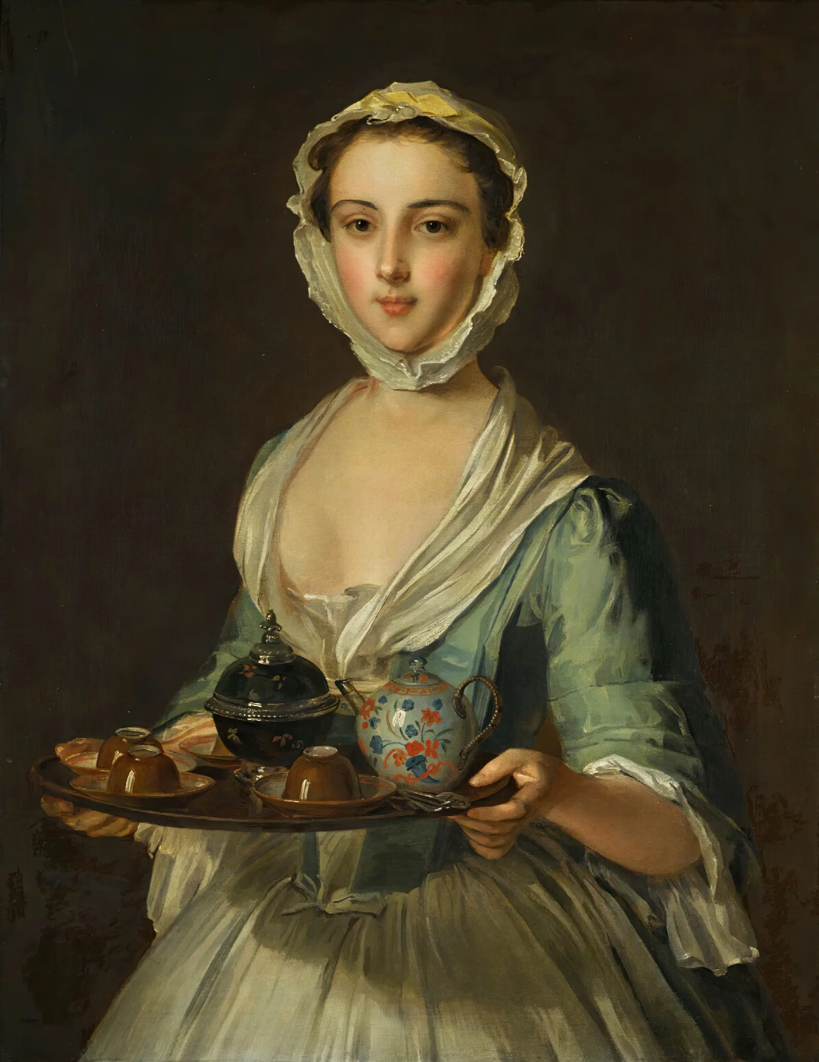 A Young Woman Carrying A Tea Tray Possibly Hannah The Artists Maid Wall Art by Philippe Mercier - Canvas Print