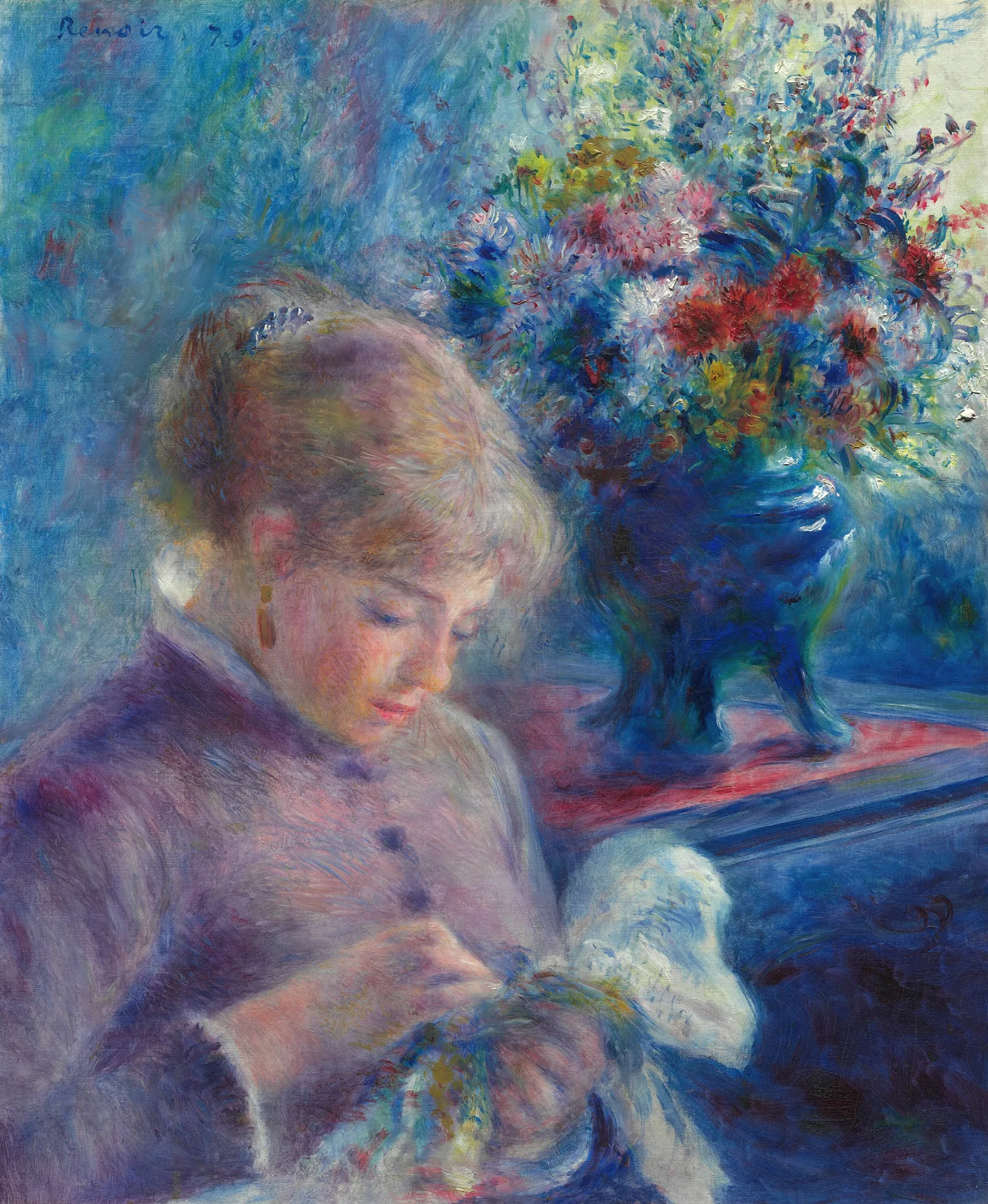 Young Woman Sewing 2 Wall Art by Pierre-Auguste Renoir - Canvas Print