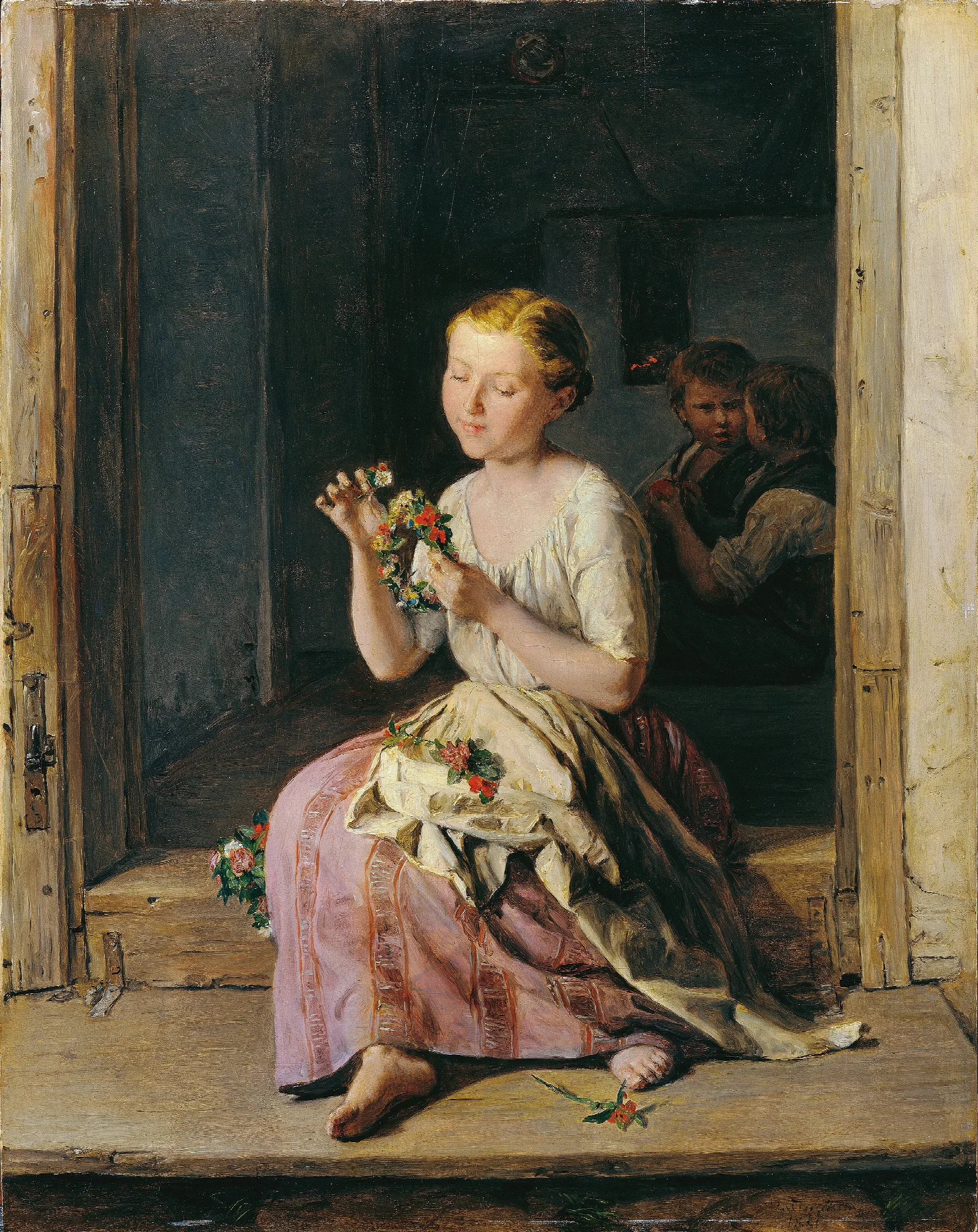The Wreath Winder Wall Art by Ferdinand Georg Waldmüller - Canvas Print