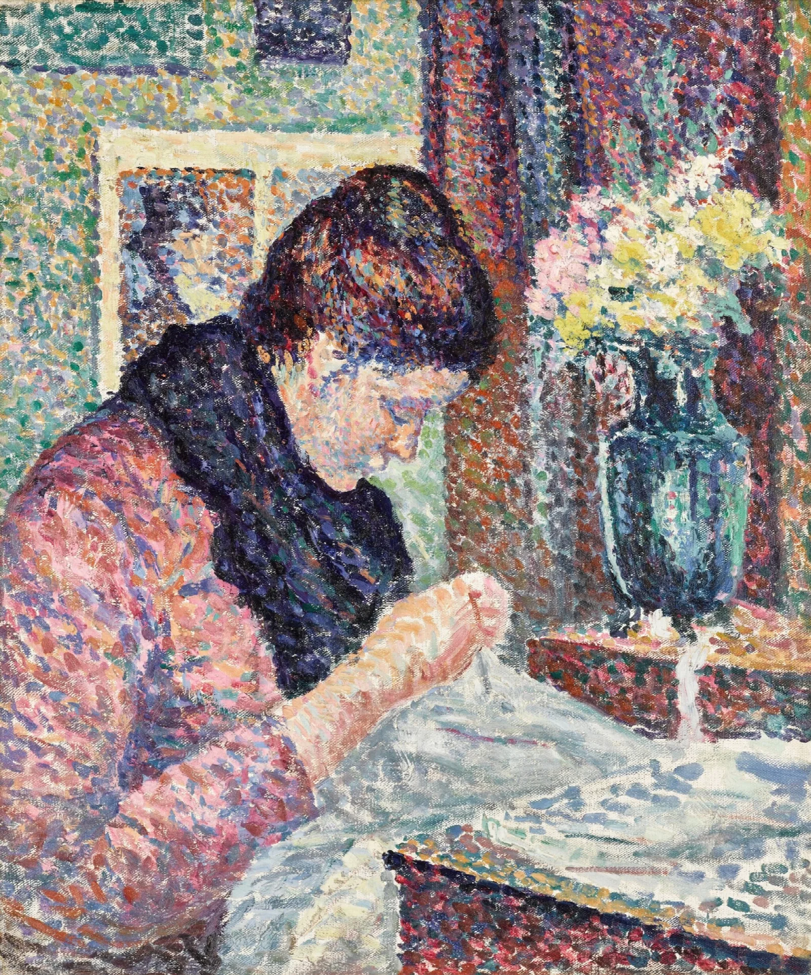 Femme Cousant Wall Art by Maximilien Luce - Canvas Print