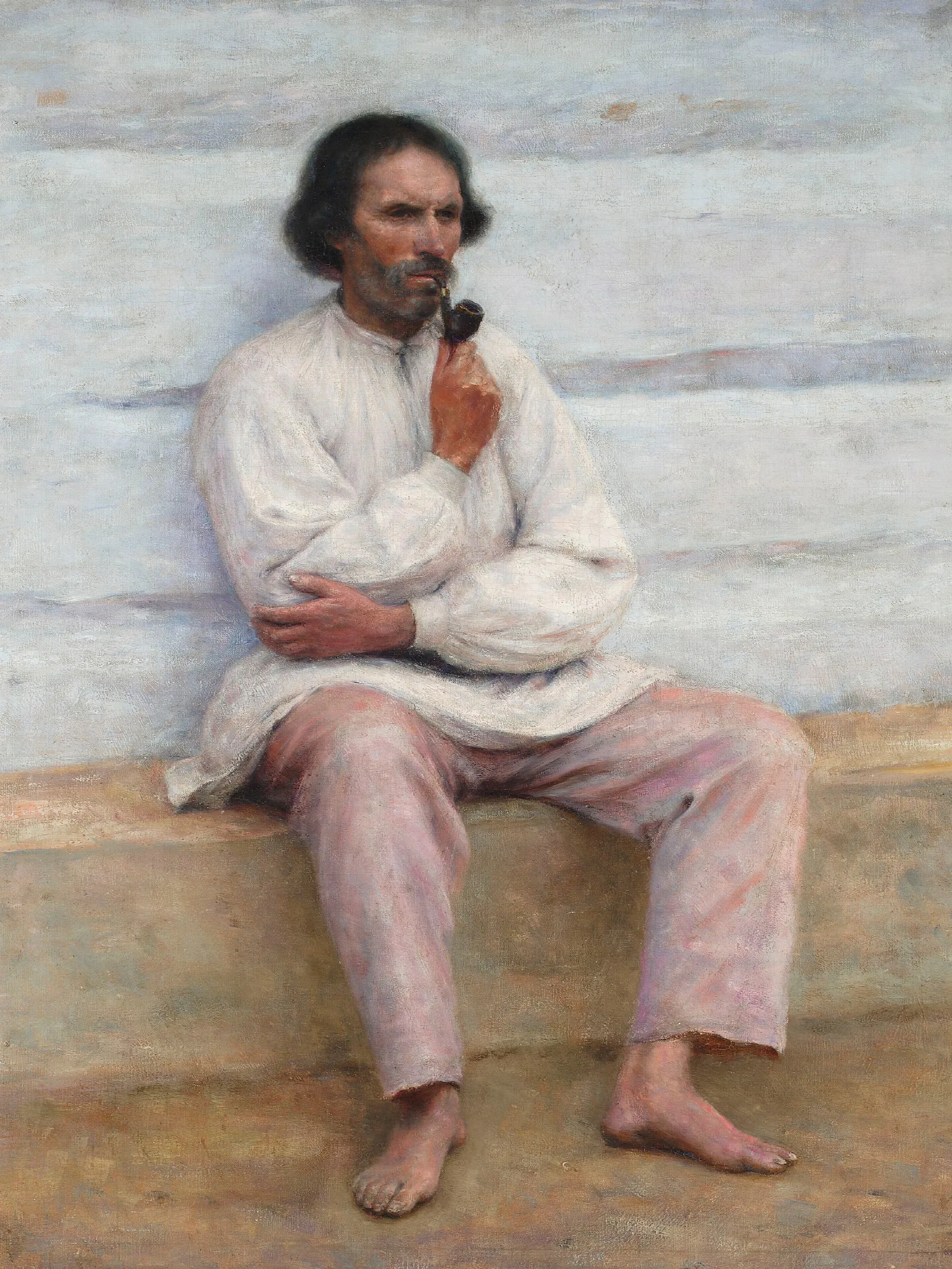 Peasant Smoking A Pipe Study For The Painting Peasant Coffin Wall Art by Aleksander Gierymski - Canvas Print