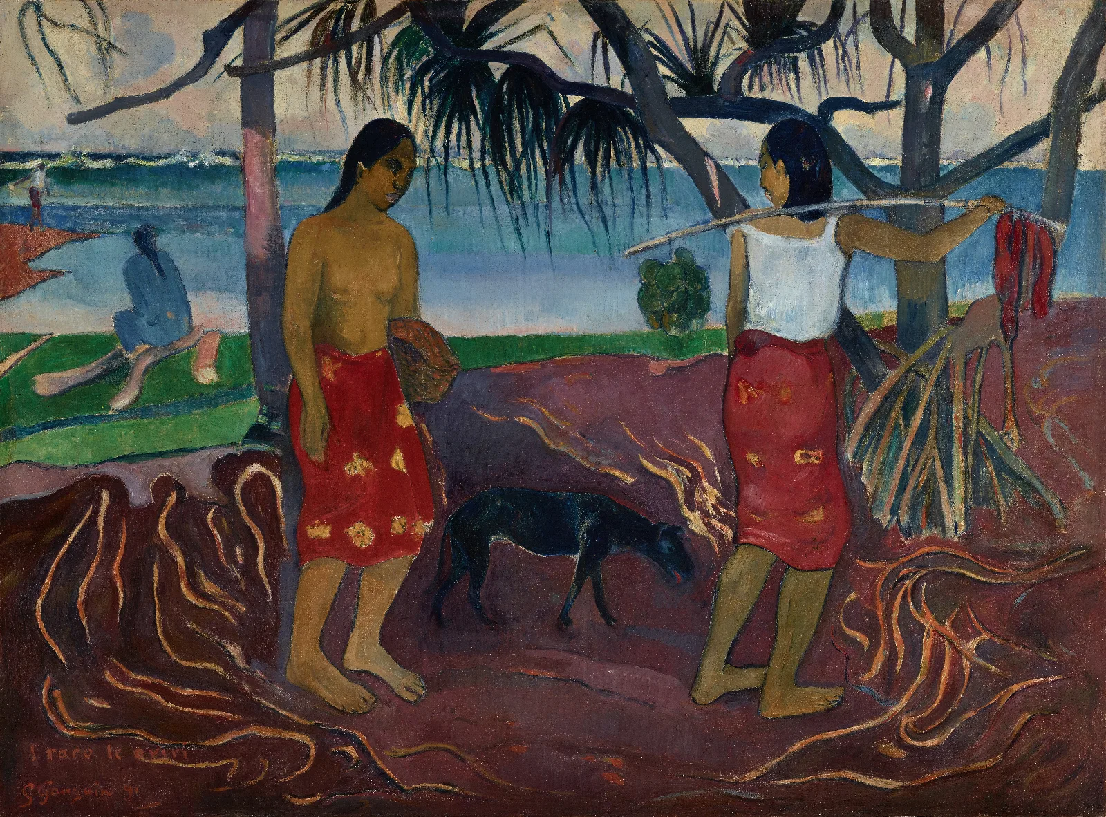 I Raro Te Oviri Under The Pandanus Wall Art by Paul Gauguin - Canvas Print