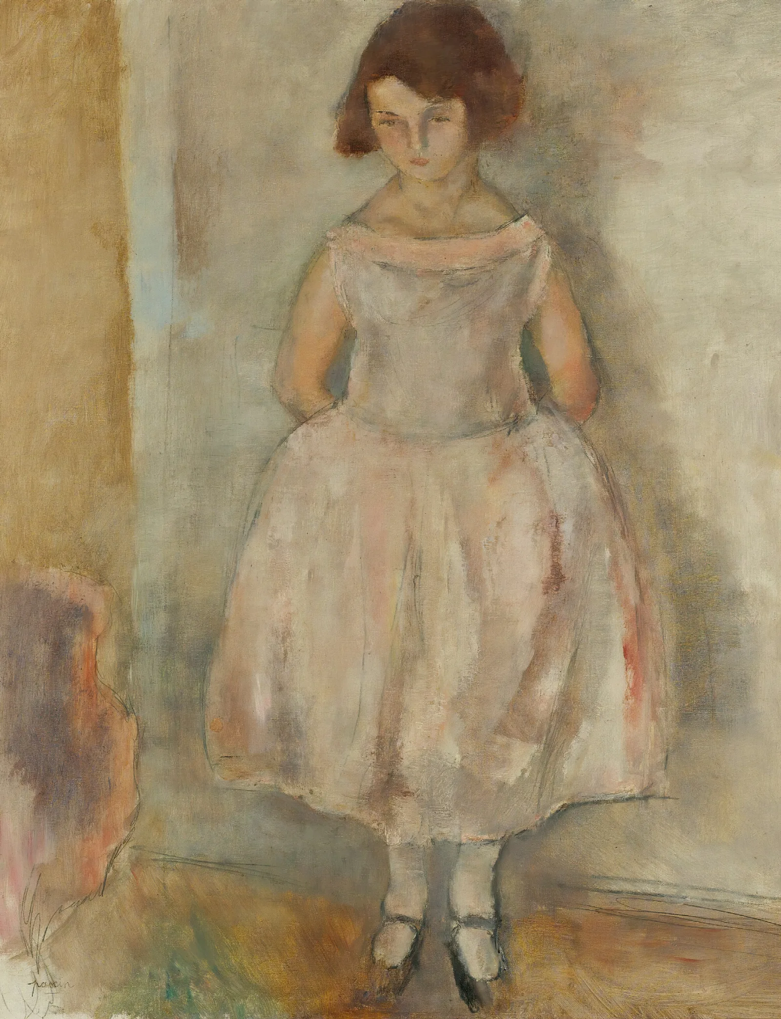 Portrait De Jeune Fille 8 Wall Art by Jules Pascin - Canvas Print