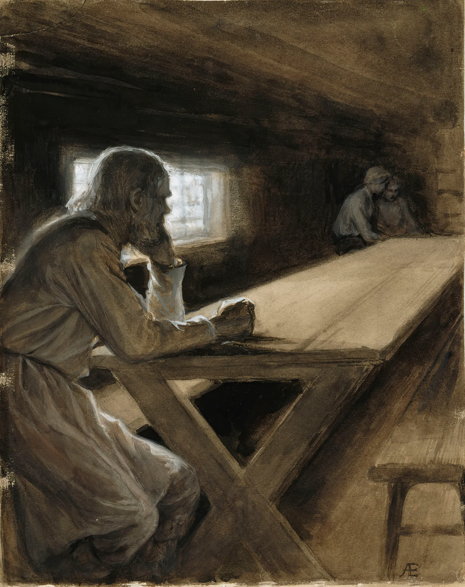 Cabin Interior From The Poem The Clouds Brother Wall Art by Albert Edelfelt - Canvas Print
